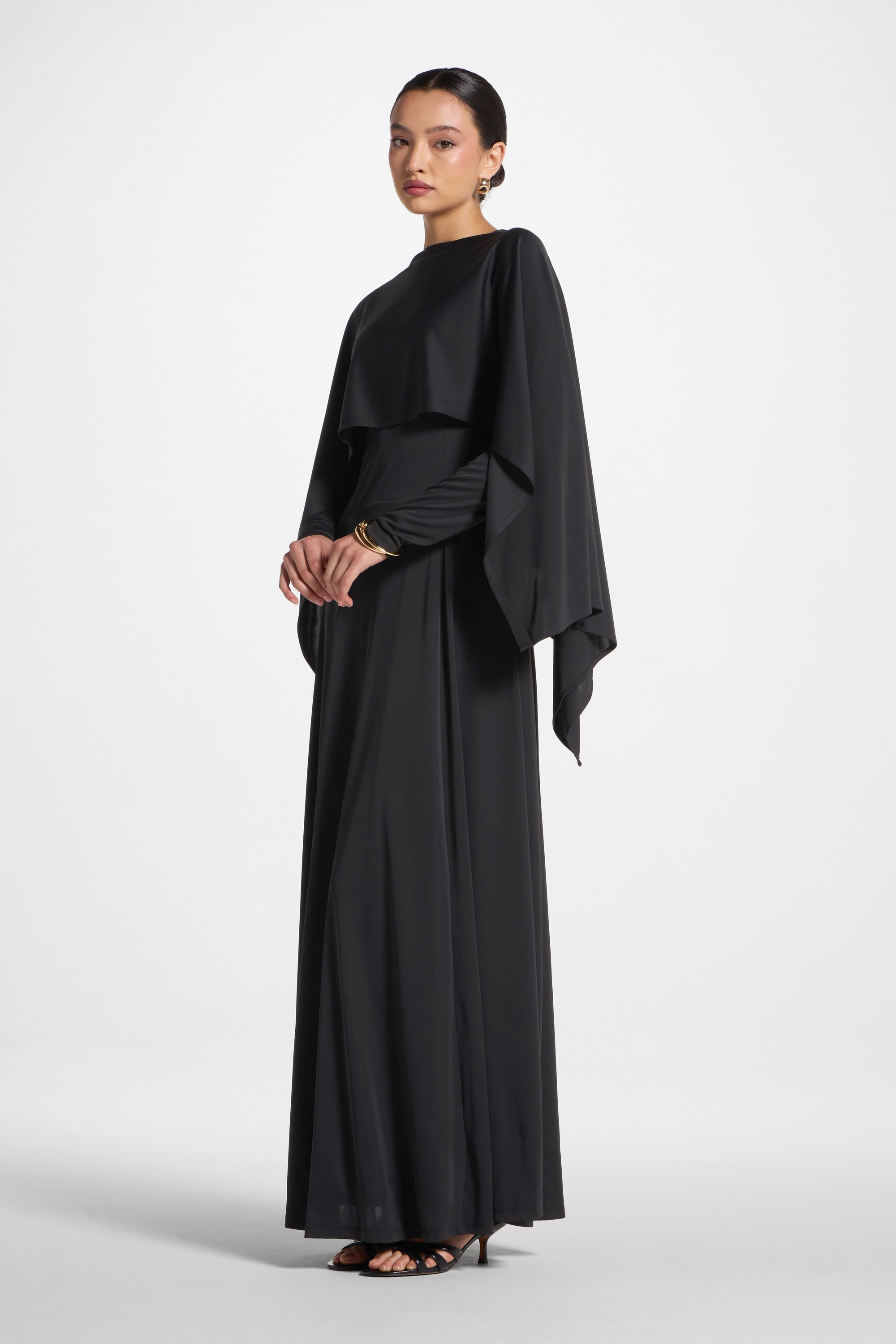 Lana Cape Maxi Dress - Black Abayas Veiled 