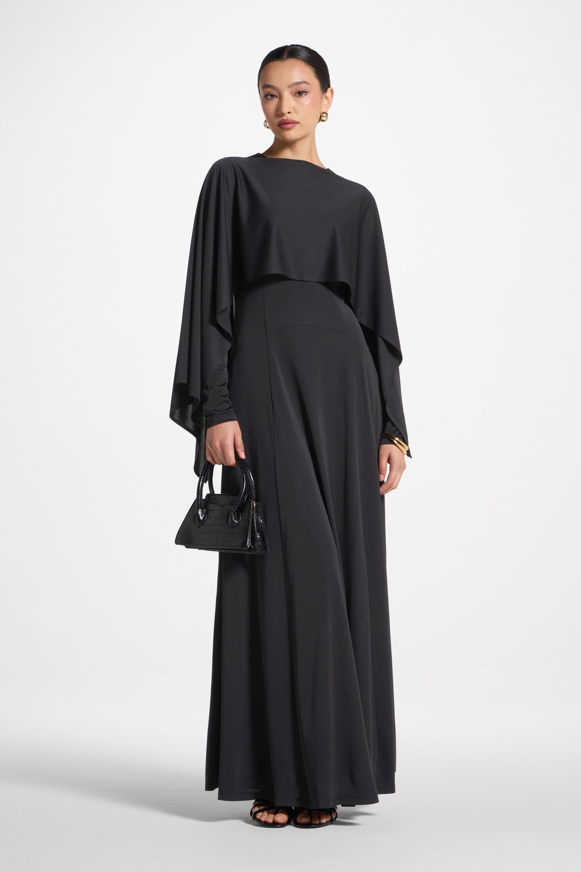 Lana Cape Maxi Dress - Black Abayas Veiled 
