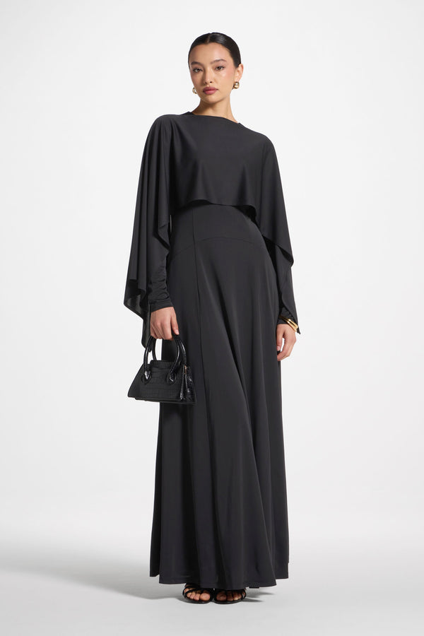 Lana Cape Maxi Dress - Black Abayas Veiled 