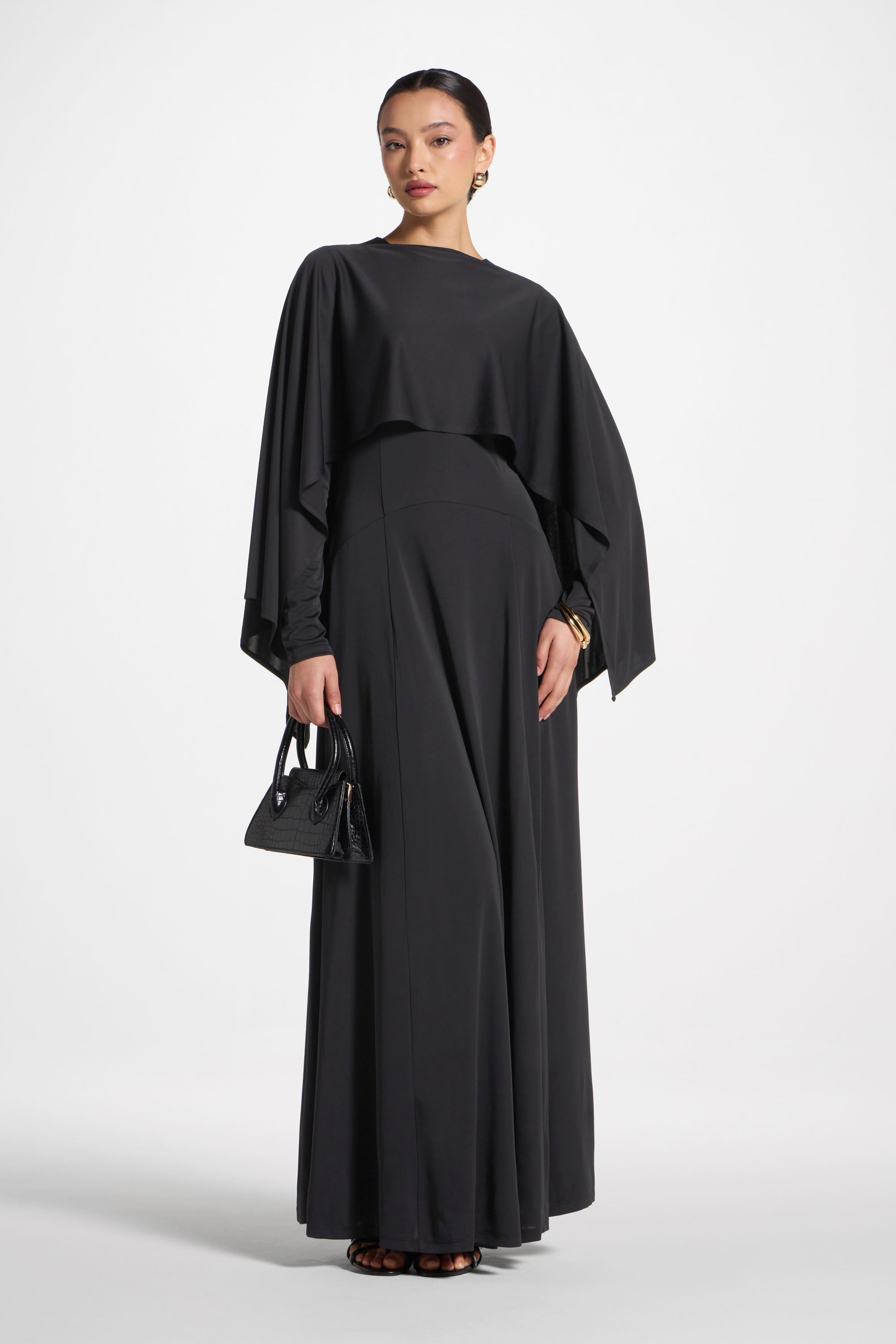 Lana Cape Maxi Dress - Black Abayas Veiled 