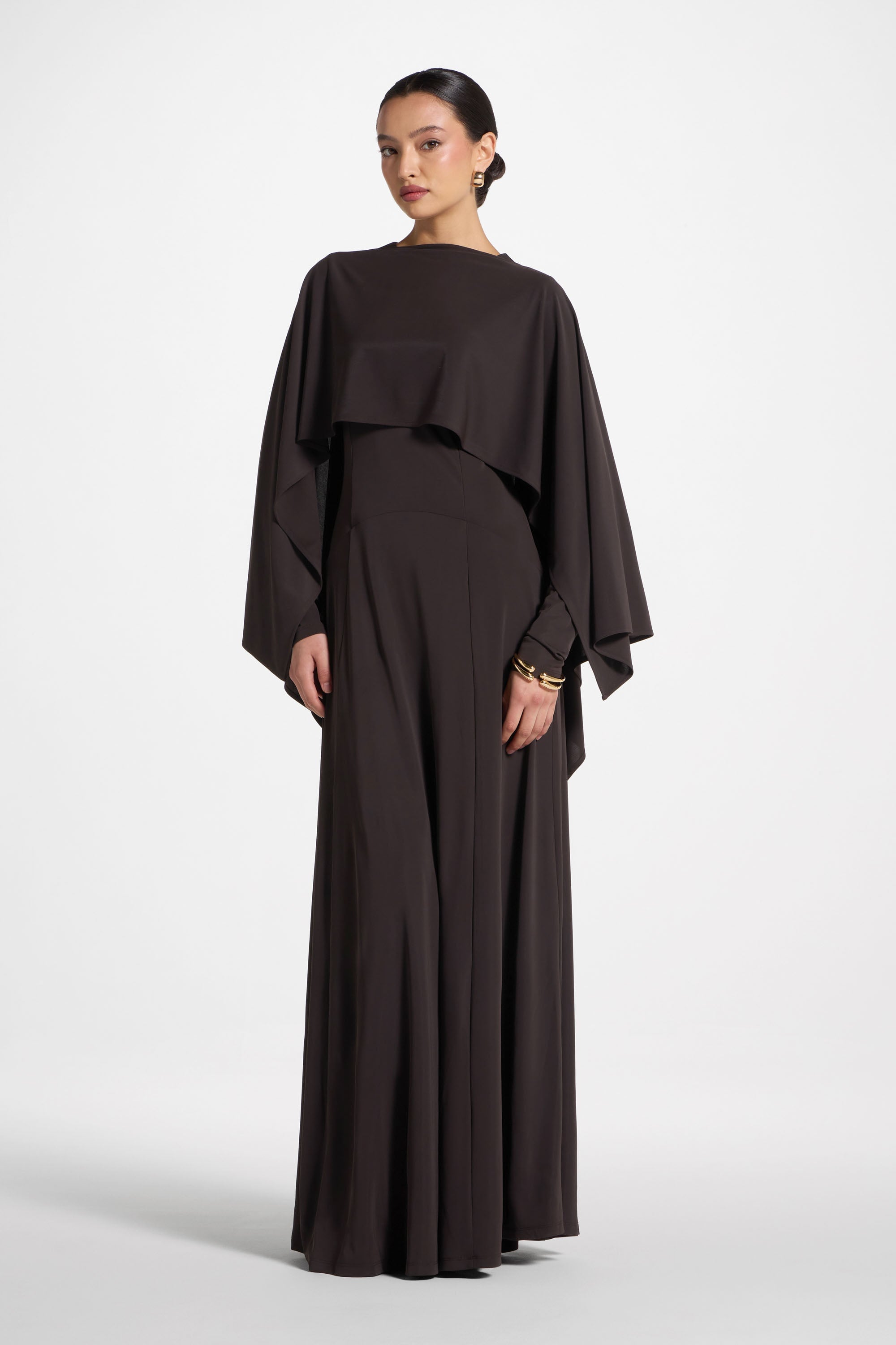 Lana Cape Maxi Dress - Chocolate Abayas Veiled 