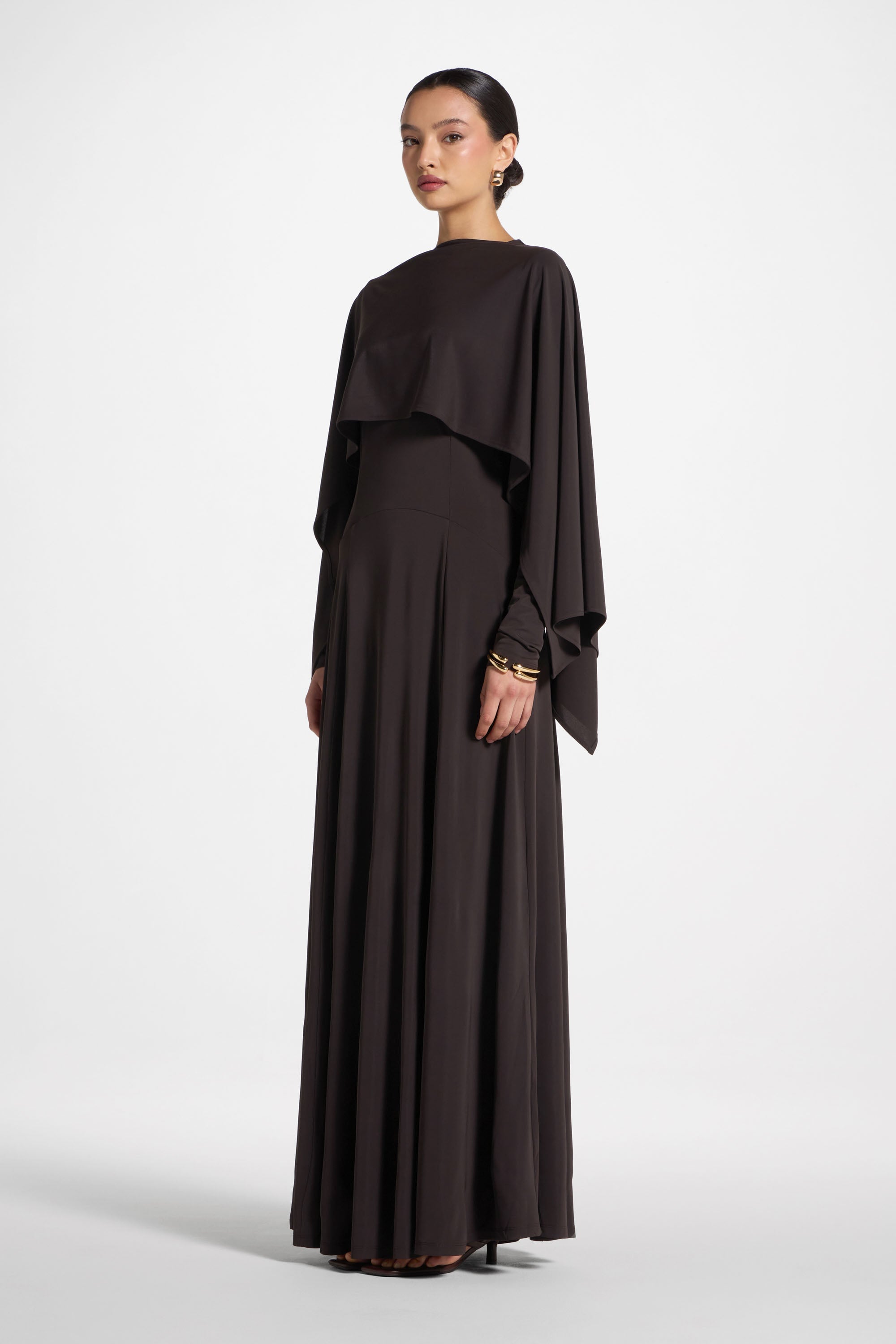Lana Cape Maxi Dress - Chocolate Abayas Veiled 