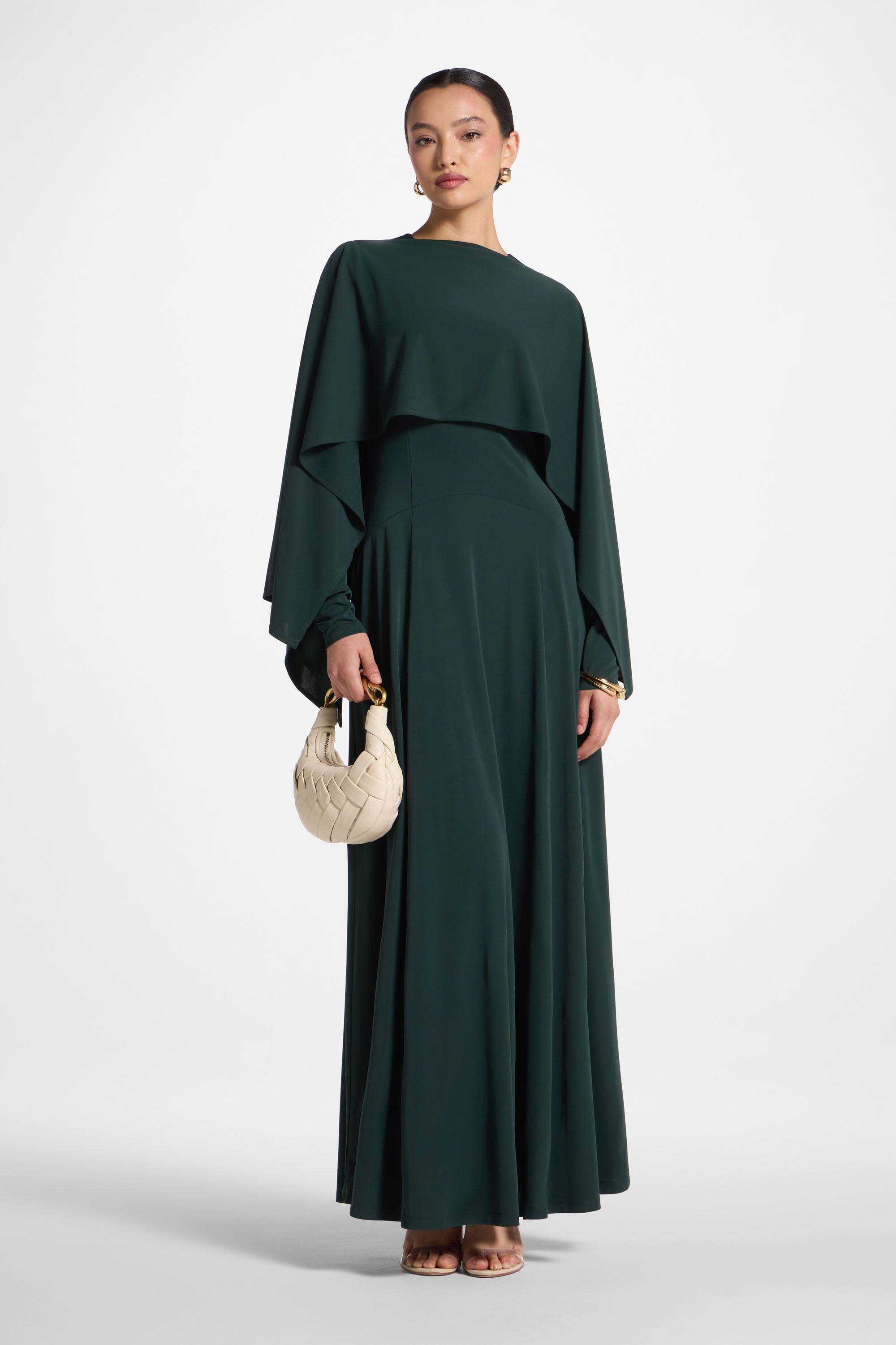 Lana Cape Maxi Dress - Emerald Abayas Veiled 
