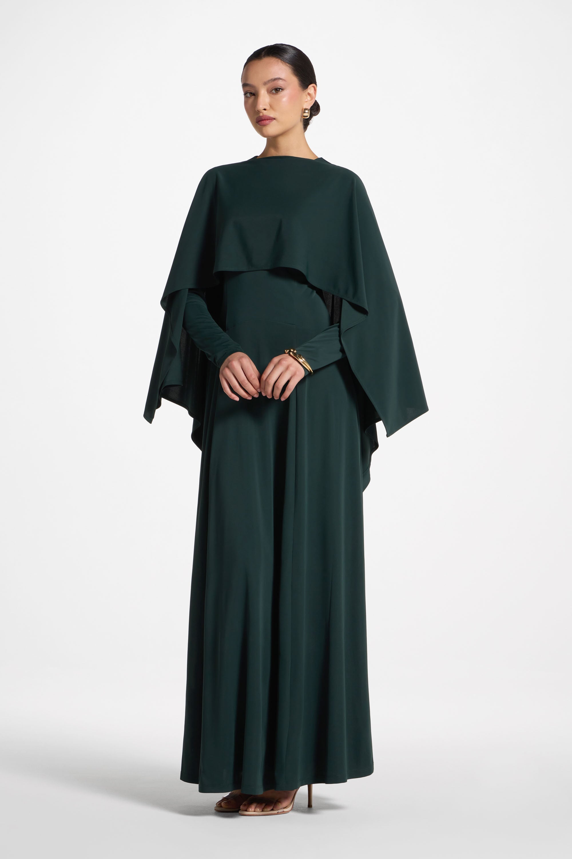 Lana Cape Maxi Dress - Emerald Abayas Veiled 