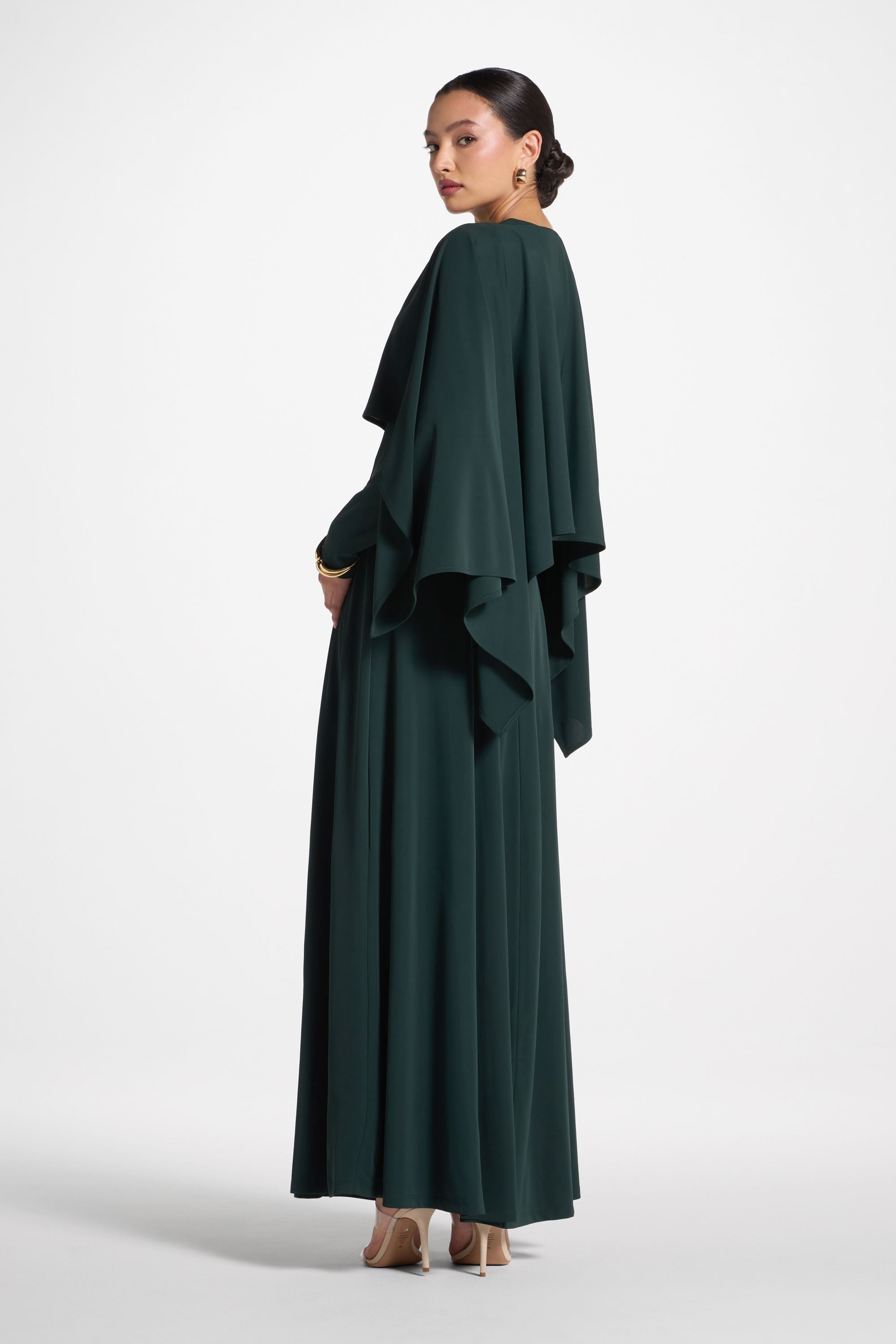 Lana Cape Maxi Dress - Emerald Abayas Veiled 