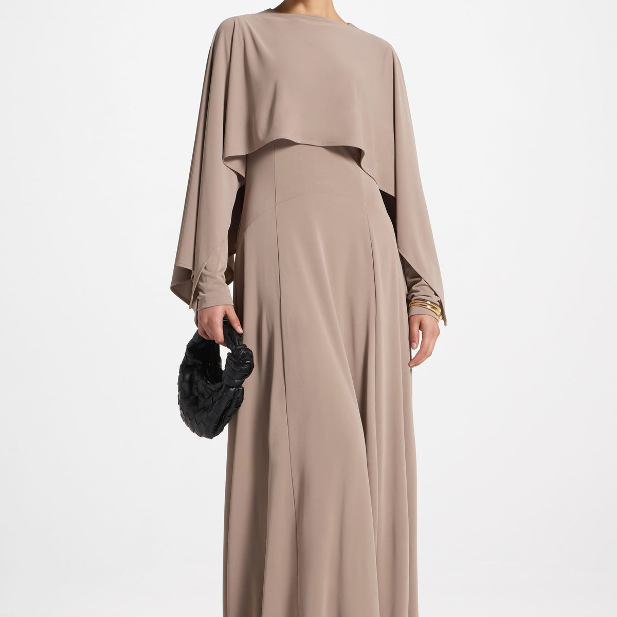 long cape maxi dress 21Six RED ESTHER SILK CAPE MAXI DRESS