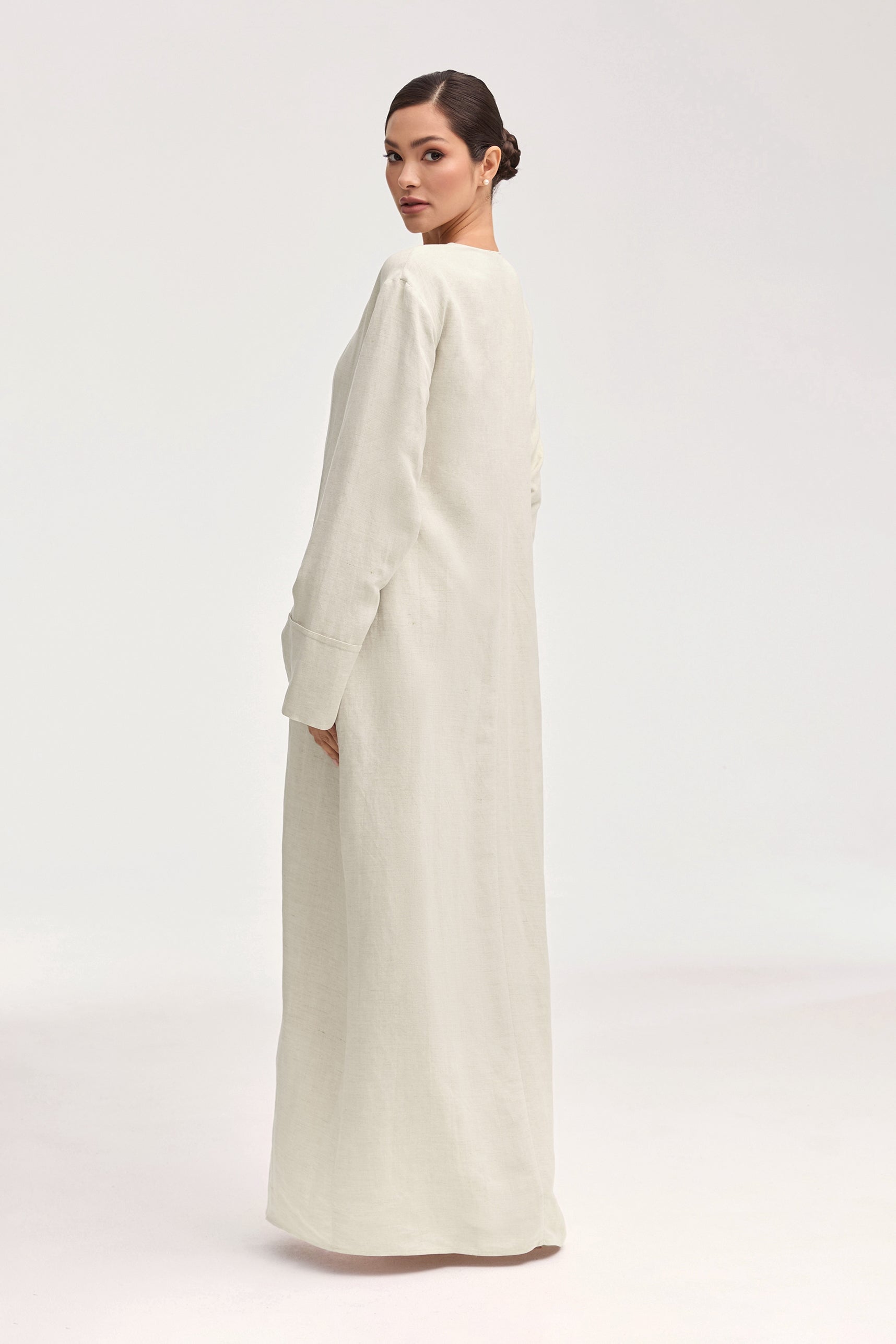 Lana Linen Button Down Maxi Dress - Oatmeal Clothing Veiled 