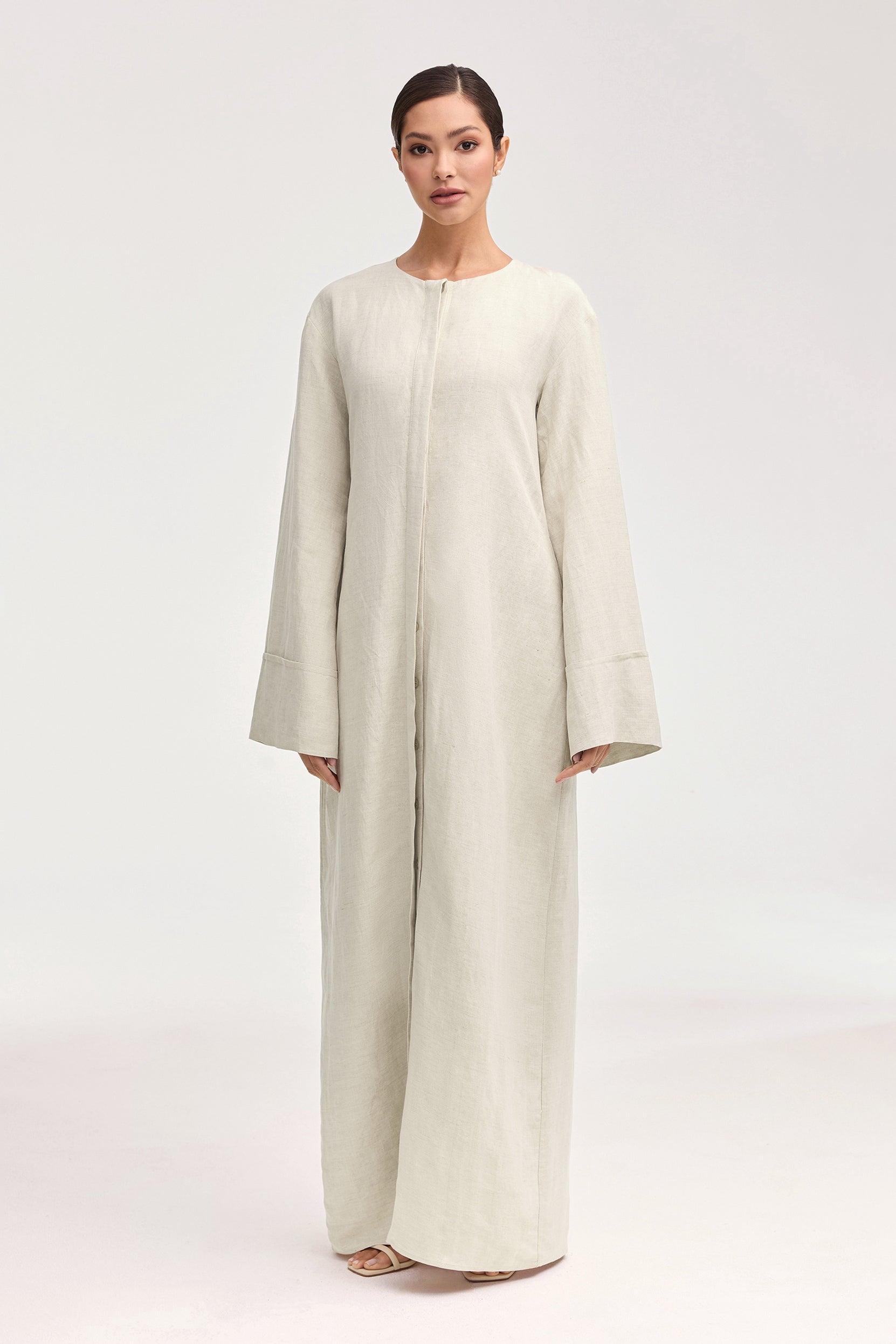 Lana Linen Button Down Maxi Dress - Oatmeal Clothing Veiled 