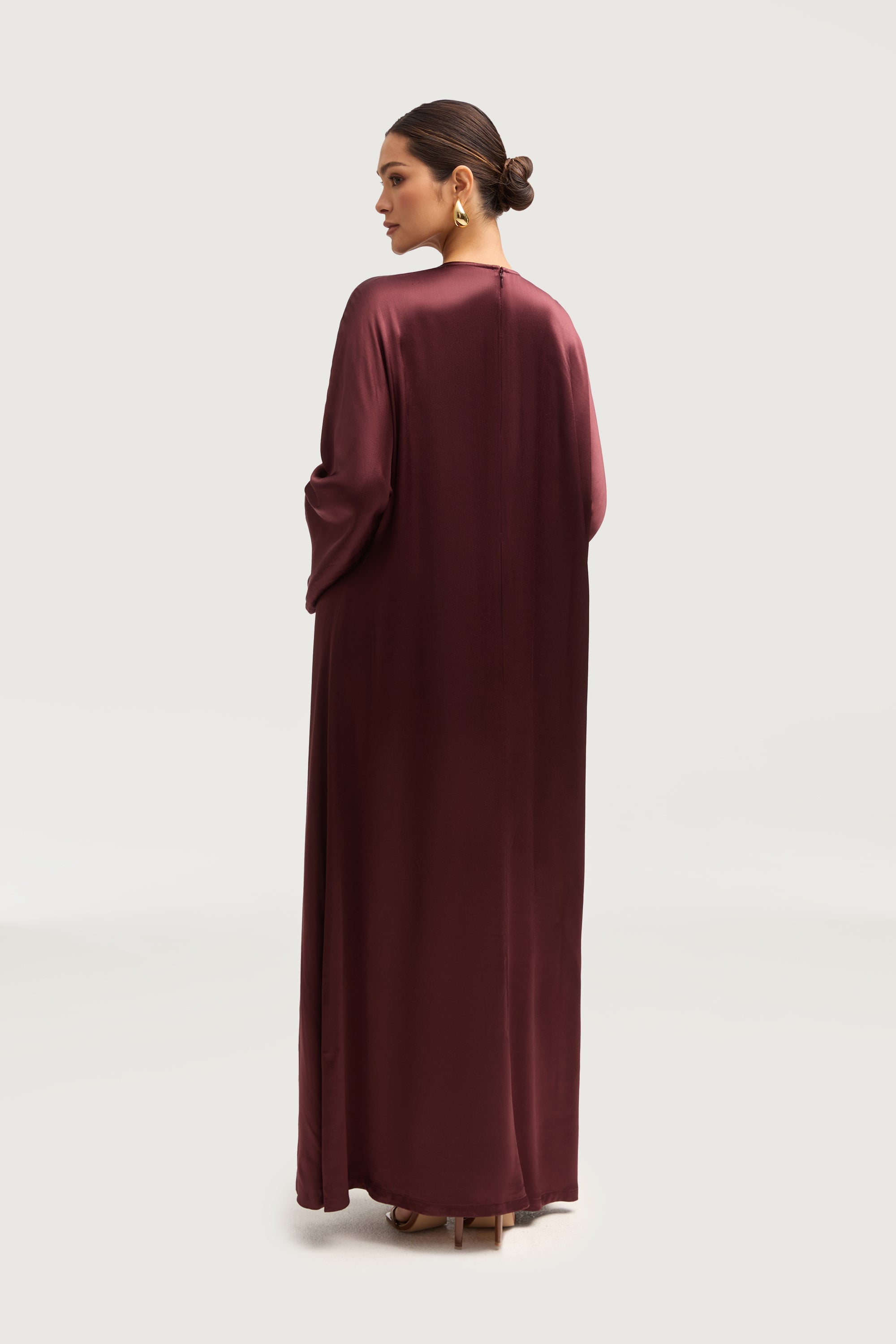 Lateefa Silk Abaya - Blood Cherry Abayas Veiled 