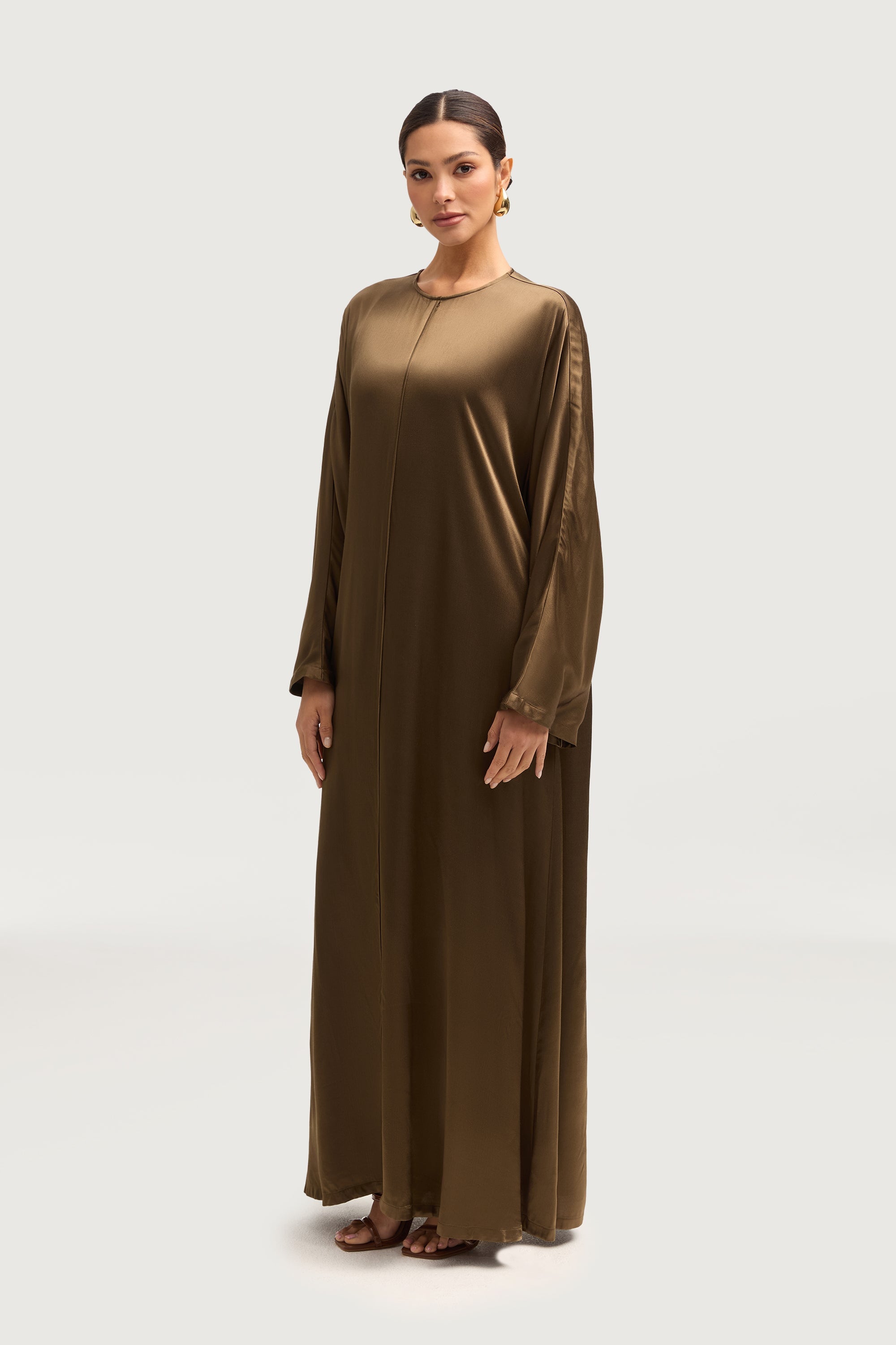 Lateefa Silk Abaya - Olive Night Abayas Veiled 