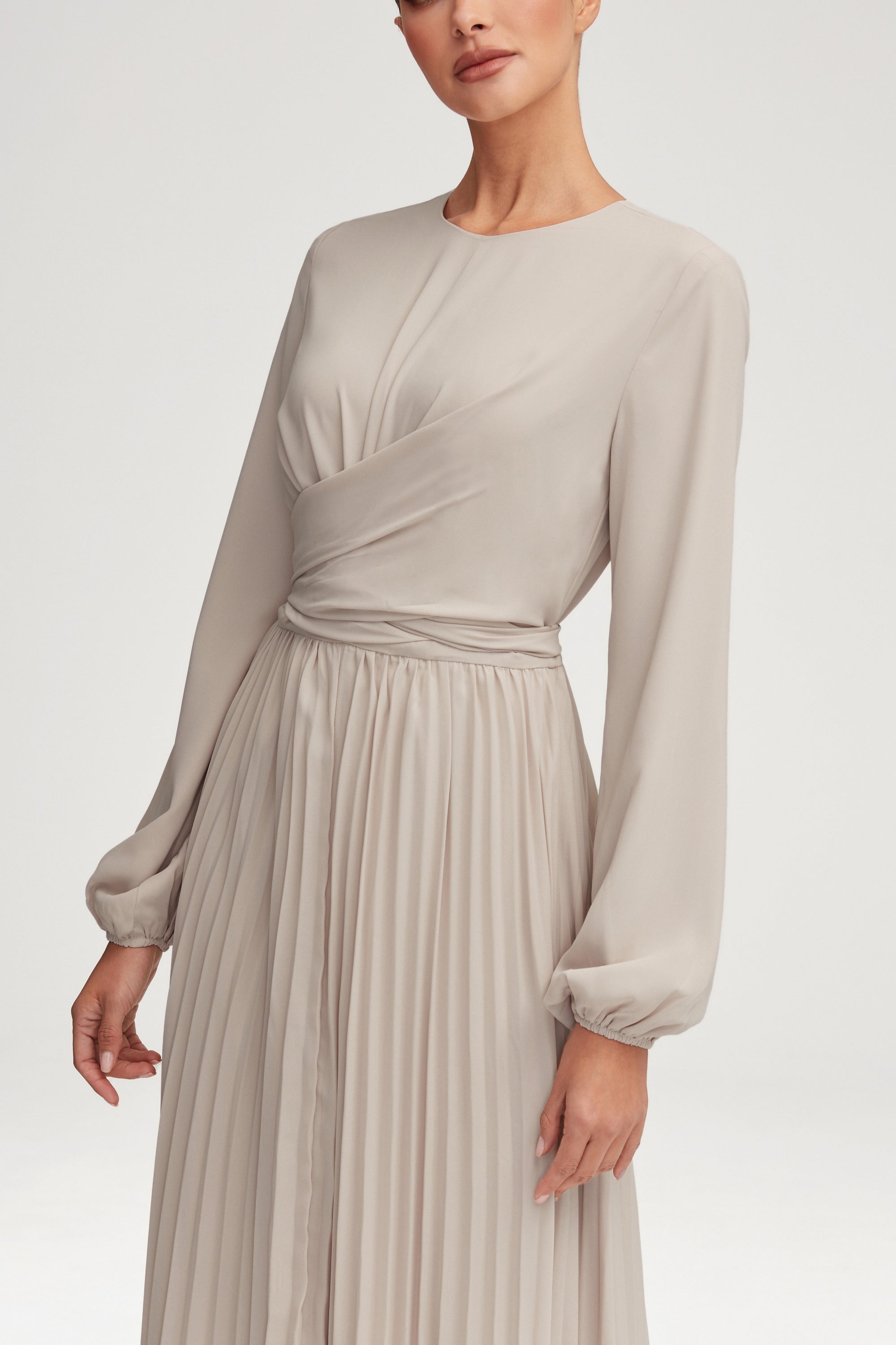 Layana Pleated Wrap Waist Maxi Dress - Off White Clothing Veiled 