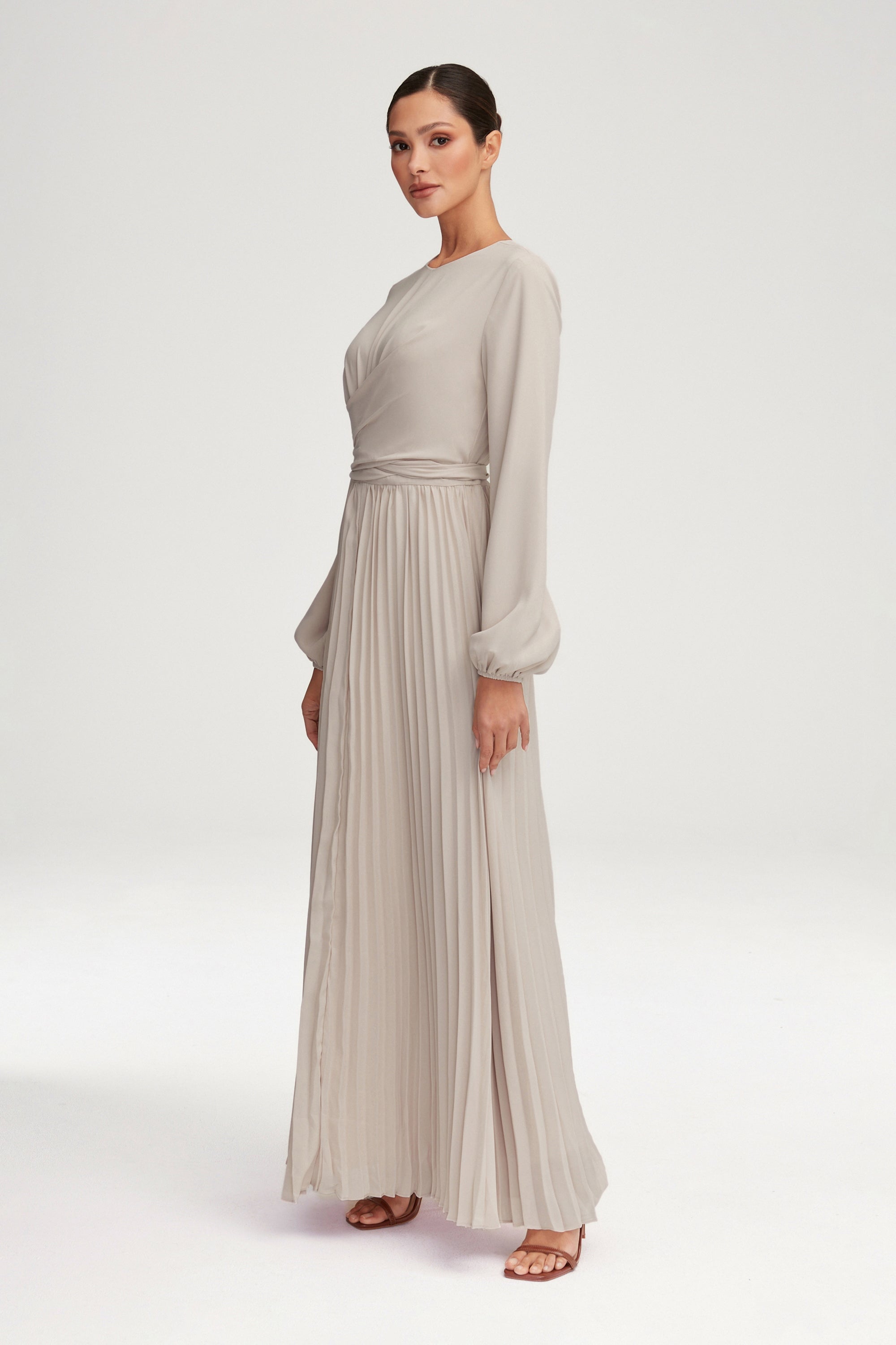 Layana Pleated Wrap Waist Maxi Dress - Off White Clothing Veiled 