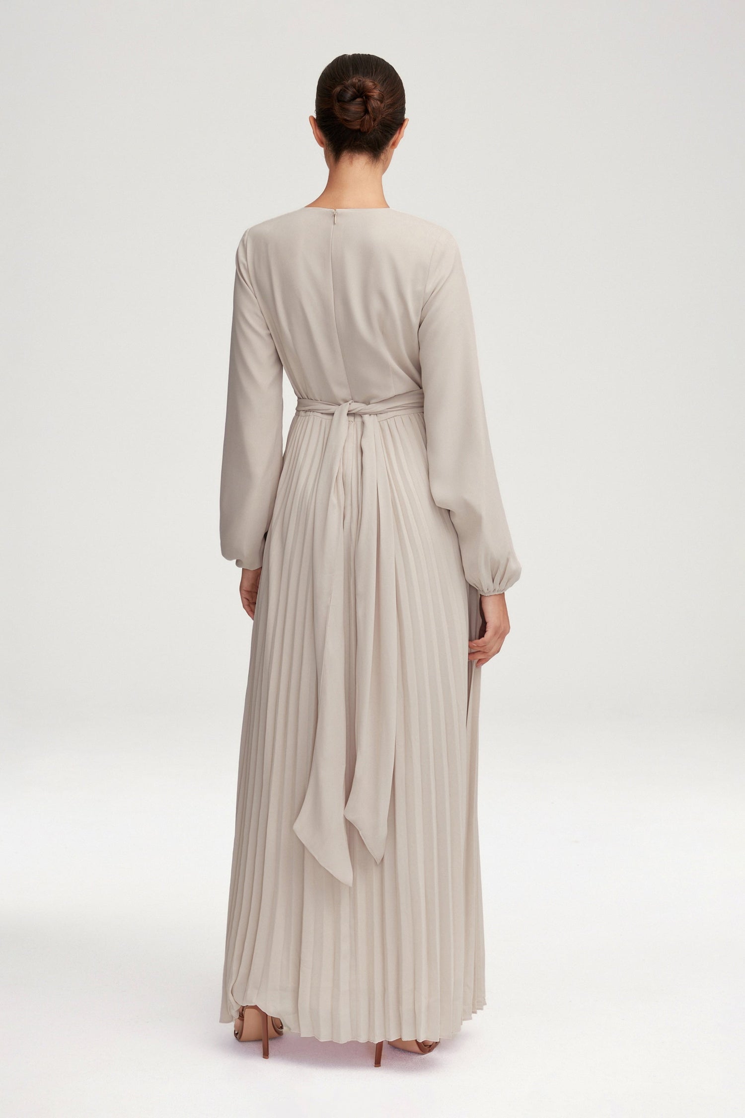 Layana Pleated Wrap Waist Maxi Dress - Off White