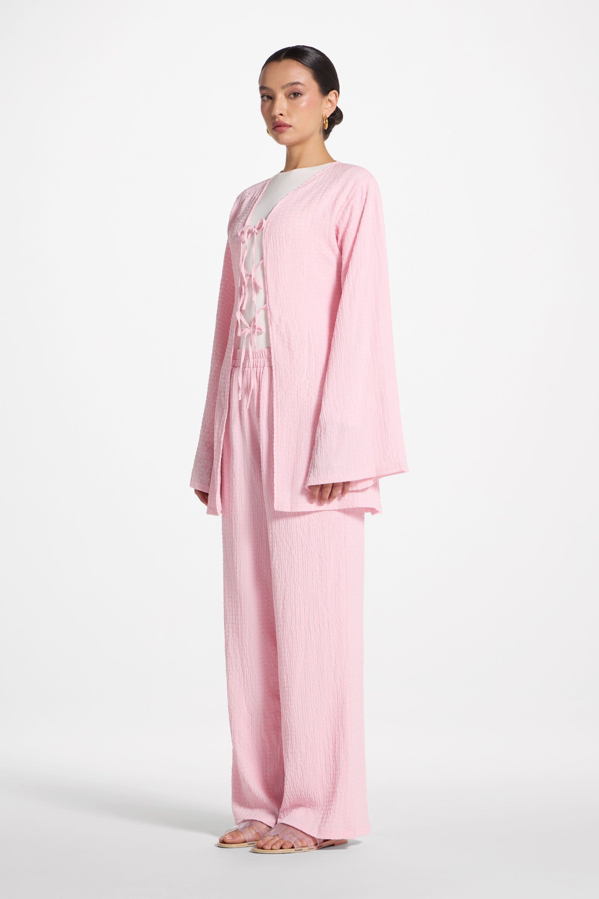 Layla Matching Top & Pants Set - Pastel Pink Abayas Veiled 