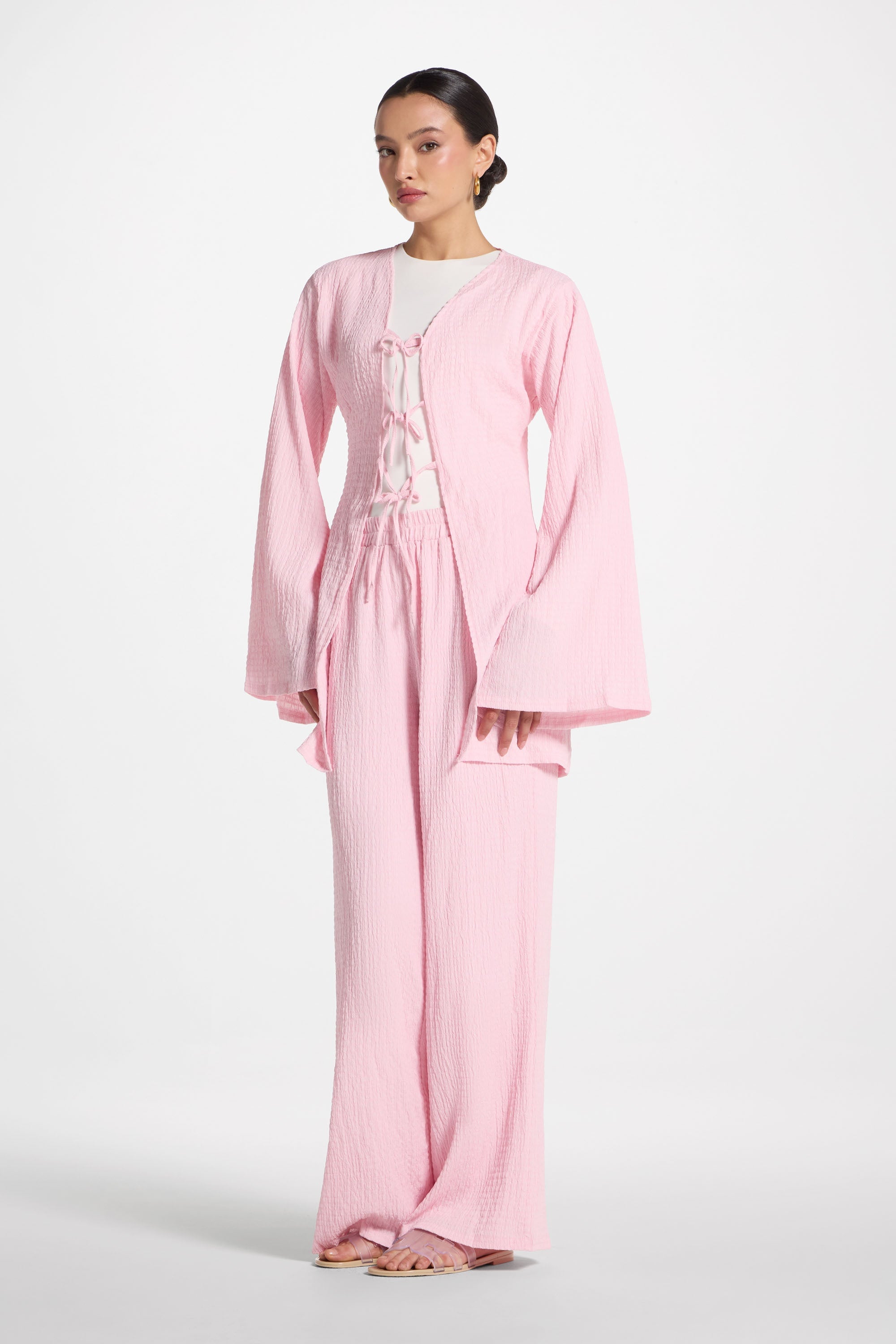 Layla Matching Top & Pants Set - Pastel Pink Abayas Veiled 