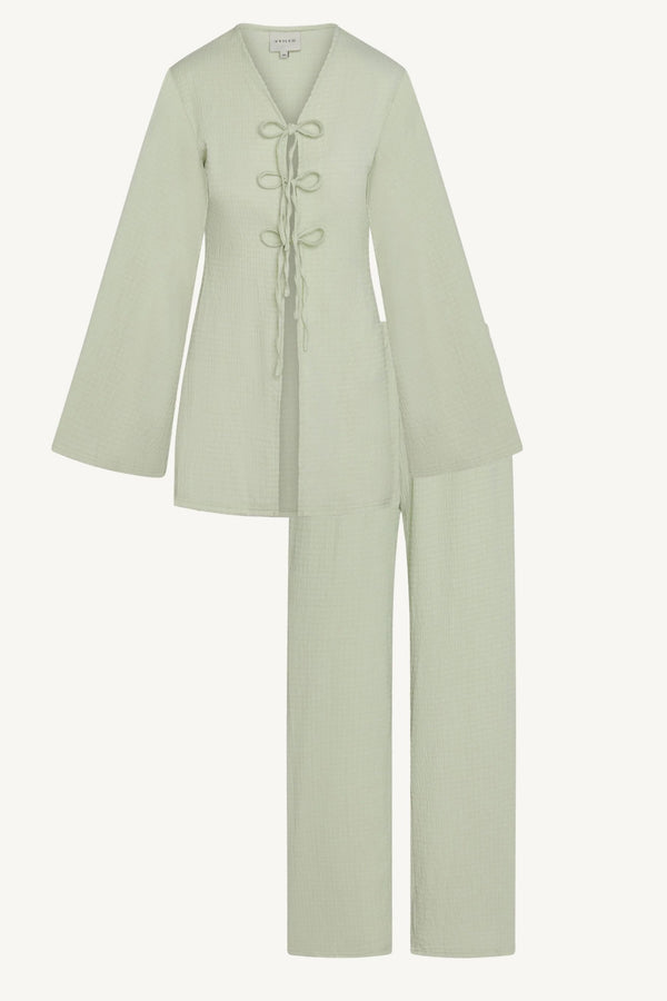 Layla Matching Top & Pants Set - Pistachio Abayas Veiled 