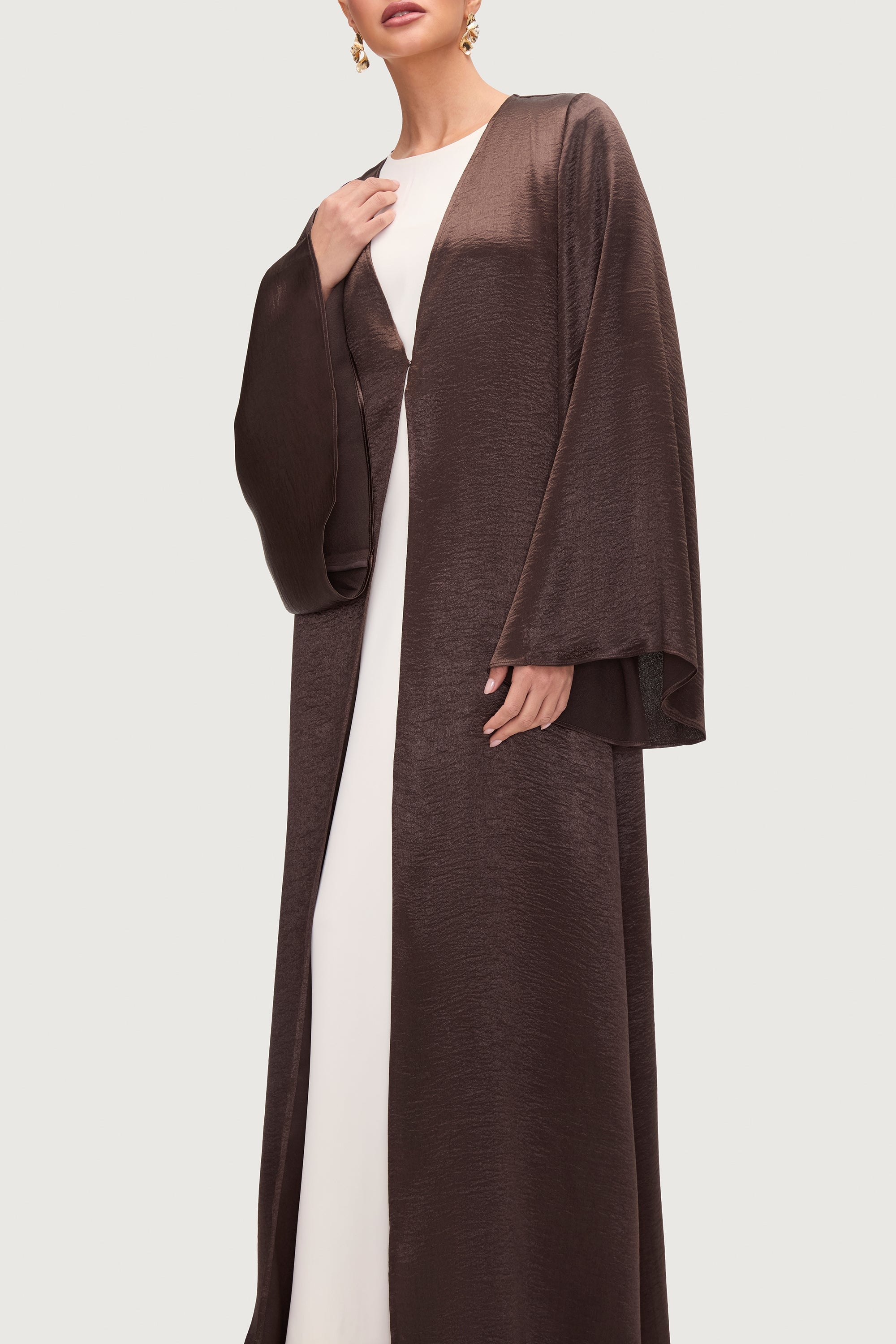 Liana Flare Sleeve Open Abaya - Black Coffee Abayas Veiled 