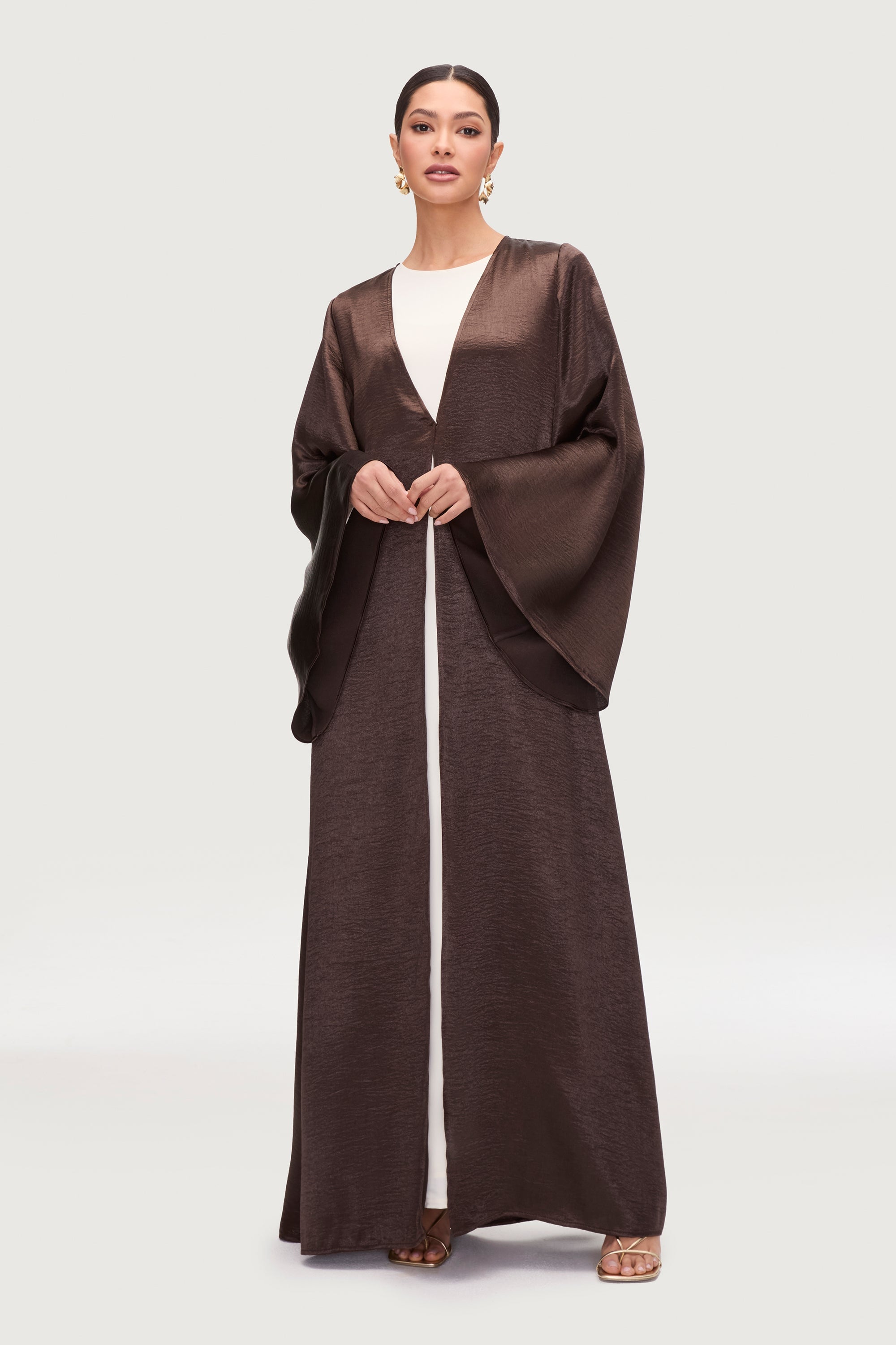 Liana Flare Sleeve Open Abaya - Black Coffee Abayas Veiled 