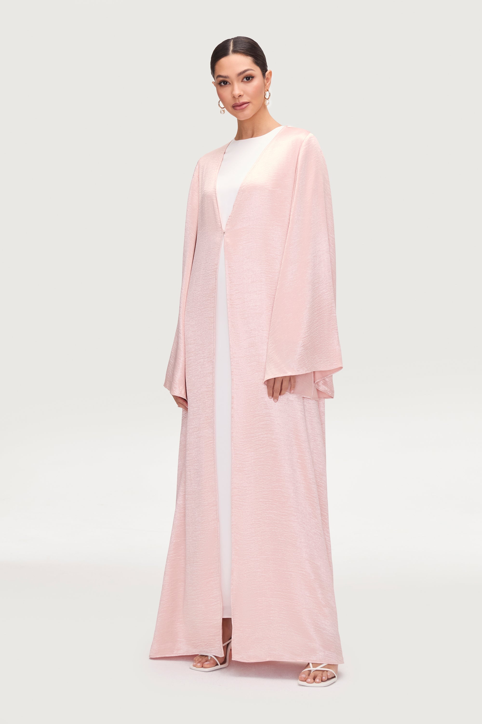 Liana Flare Sleeve Open Abaya - Pink Pearl Abayas Veiled 