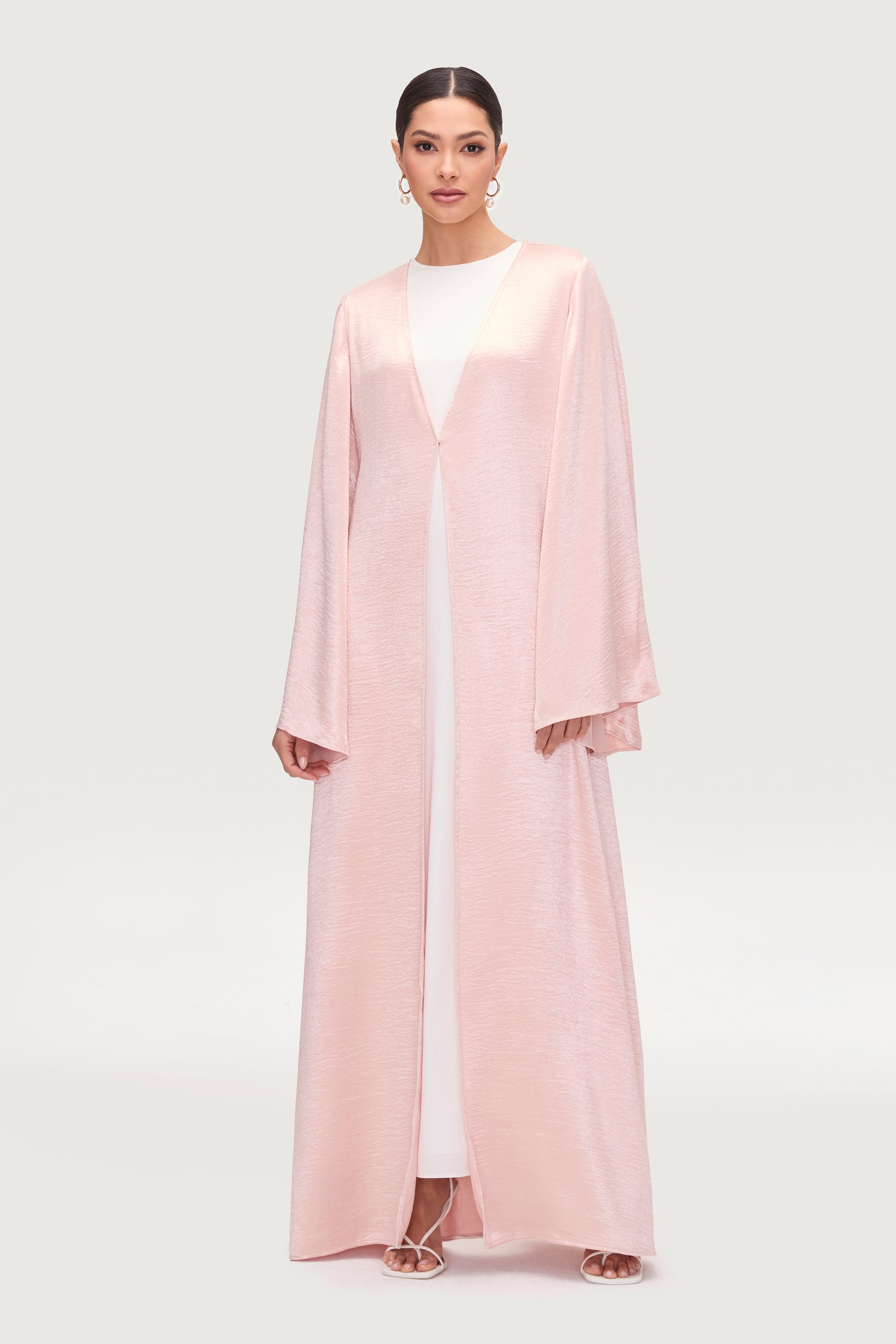 Liana Flare Sleeve Open Abaya - Pink Pearl Abayas Veiled 