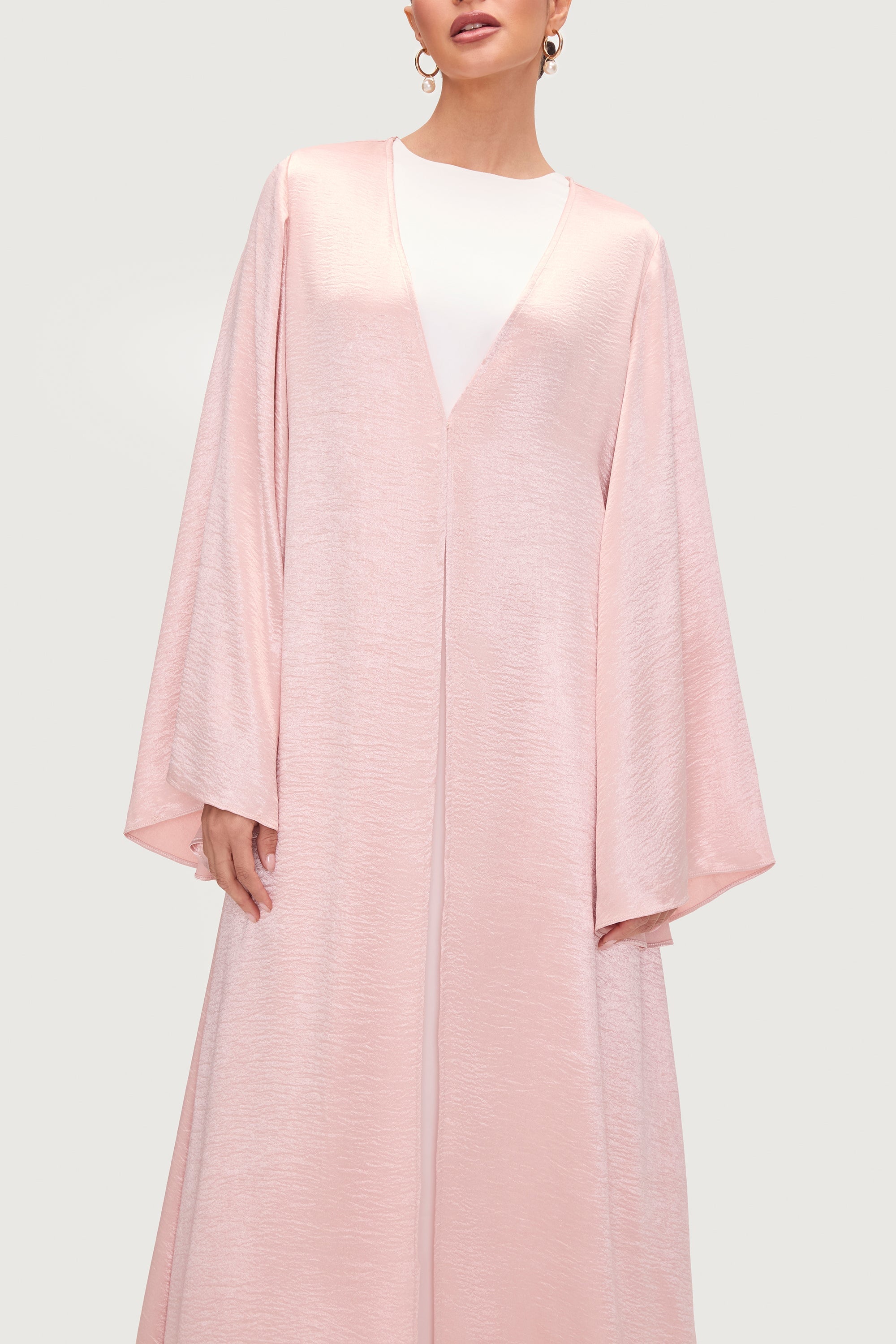 Liana Flare Sleeve Open Abaya - Pink Pearl Abayas Veiled 