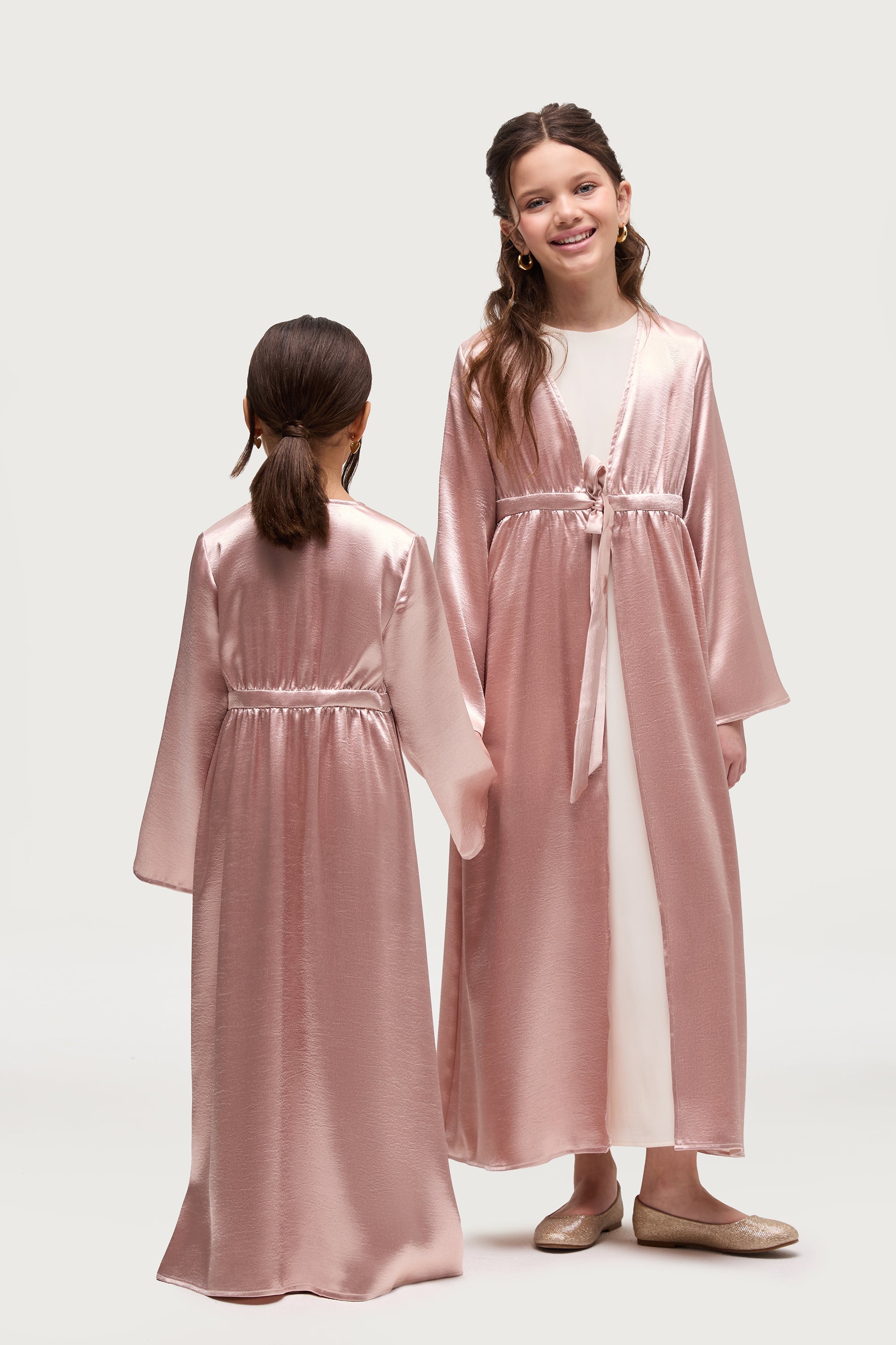 Liana Flare Sleeve Open Abaya - Pink Pearl (Girls) Abayas Veiled 