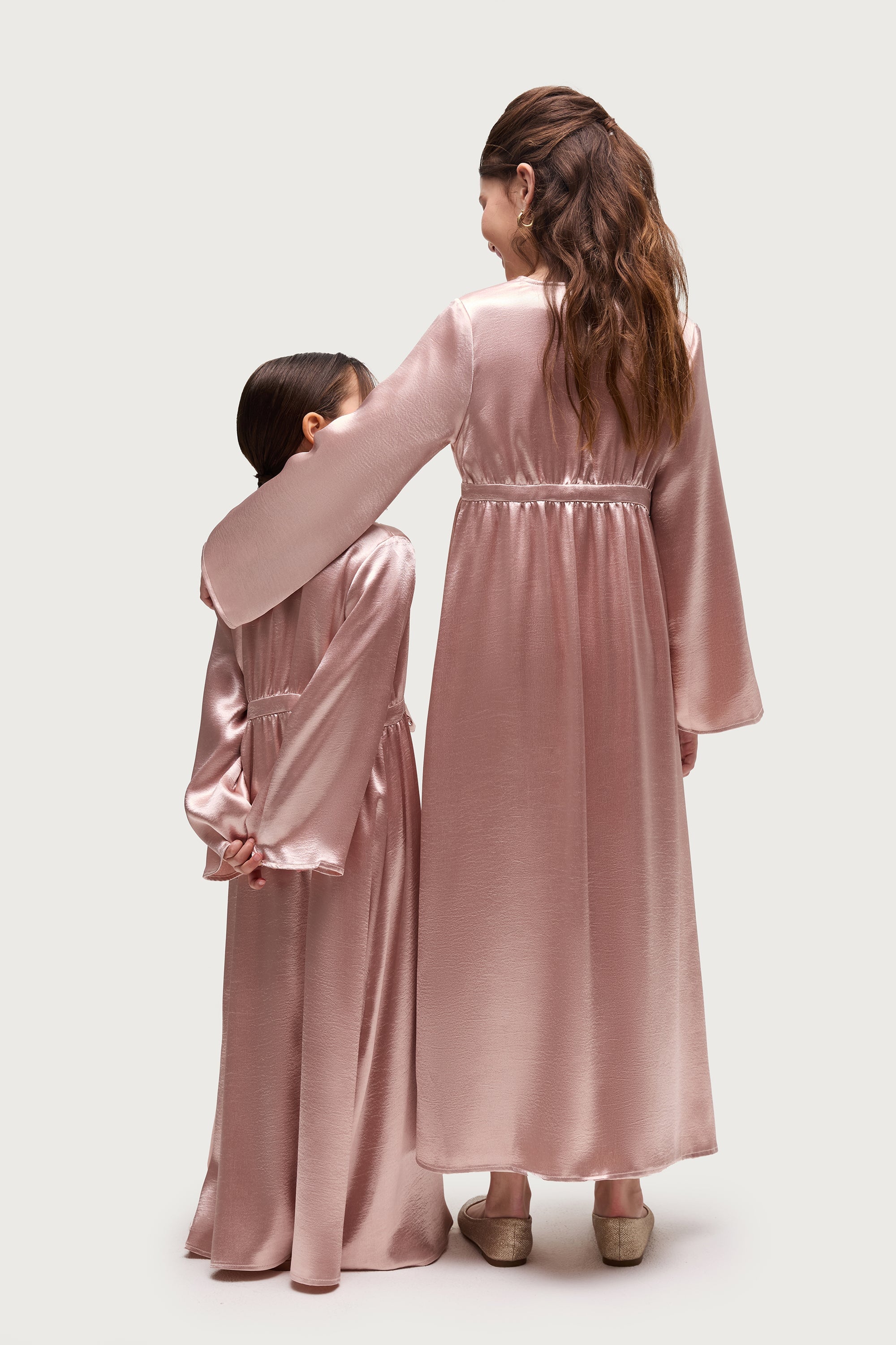 Liana Flare Sleeve Open Abaya - Pink Pearl (Girls) Abayas Veiled 