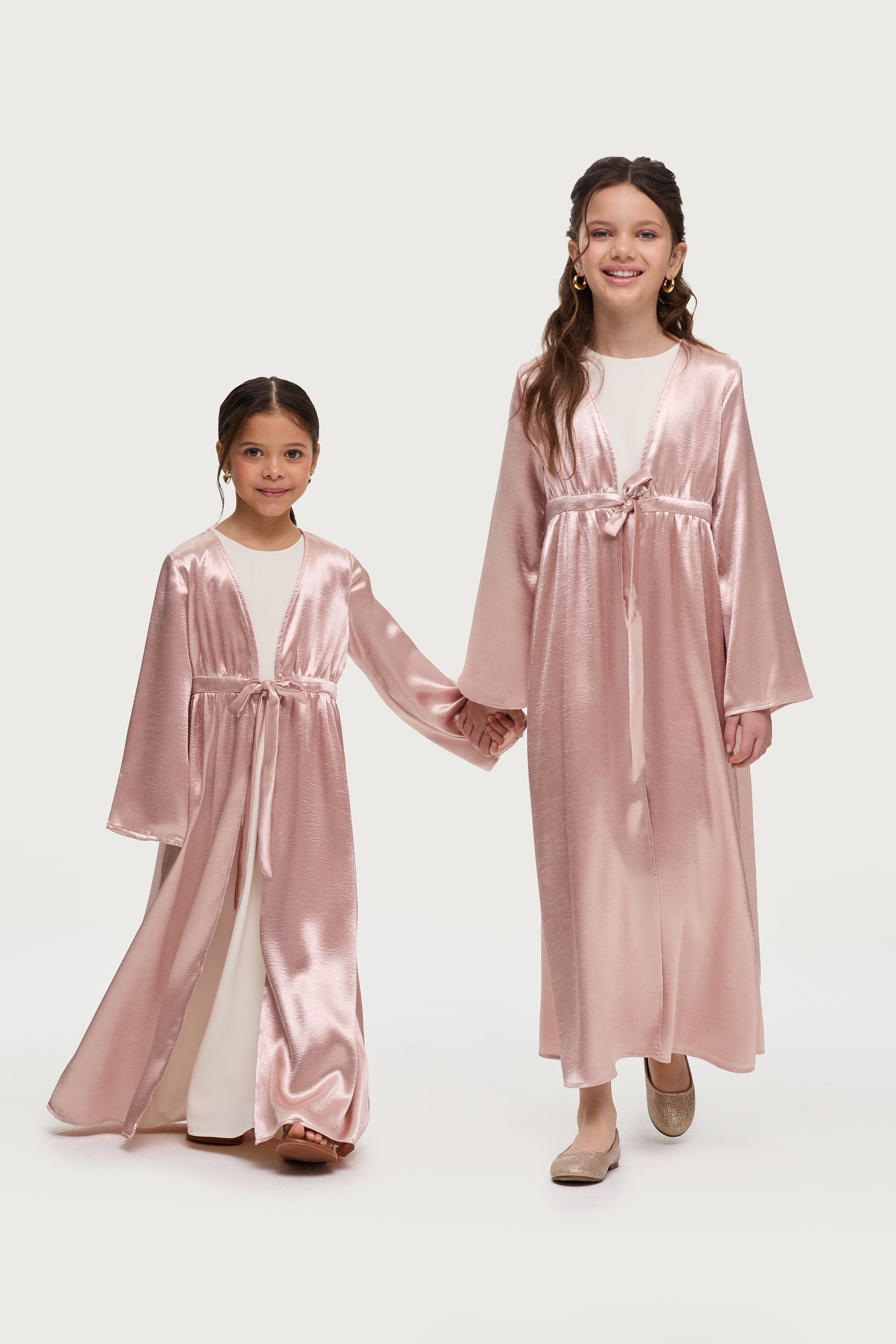 Liana Flare Sleeve Open Abaya - Pink Pearl (Girls) Abayas Veiled 