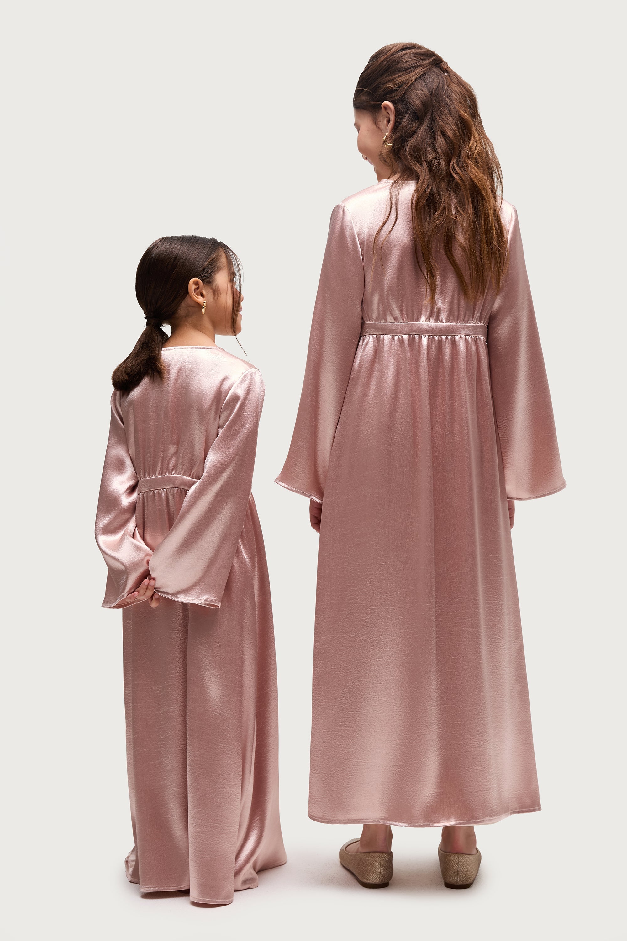 Liana Flare Sleeve Open Abaya - Pink Pearl (Girls) Abayas Veiled 