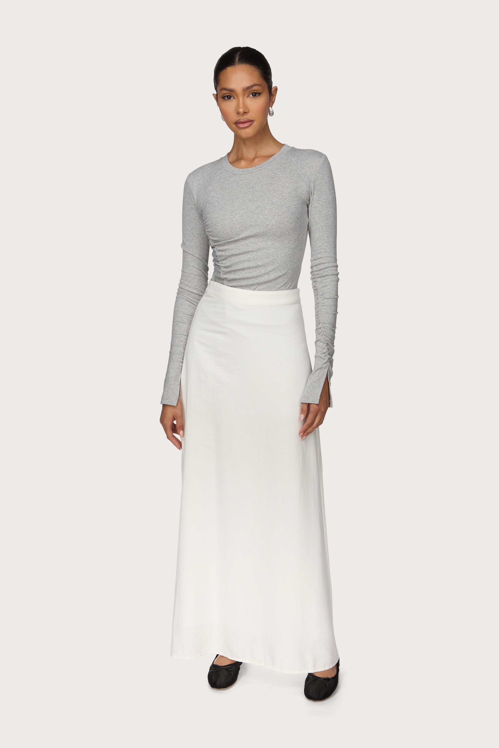 Linen A-Line Maxi Skirt - White Abayas Veiled 
