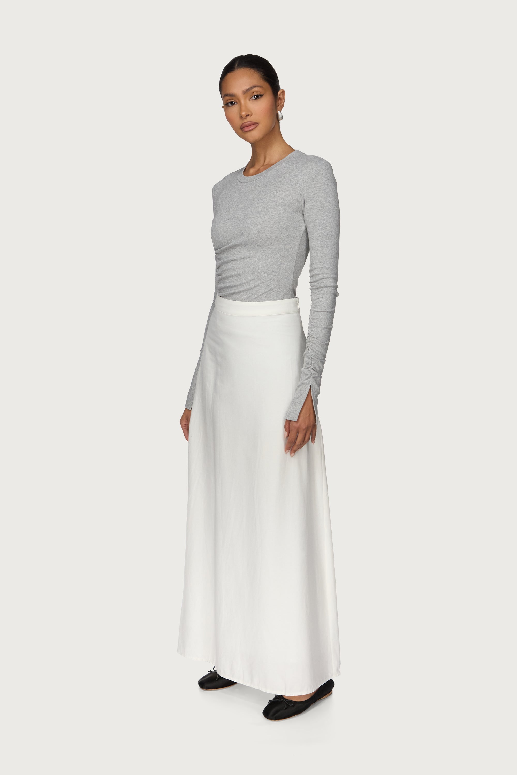 Linen A-Line Maxi Skirt - White Abayas Veiled 
