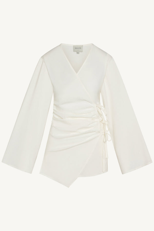 Linen Asymmetric Tie Top - White Abayas Veiled 