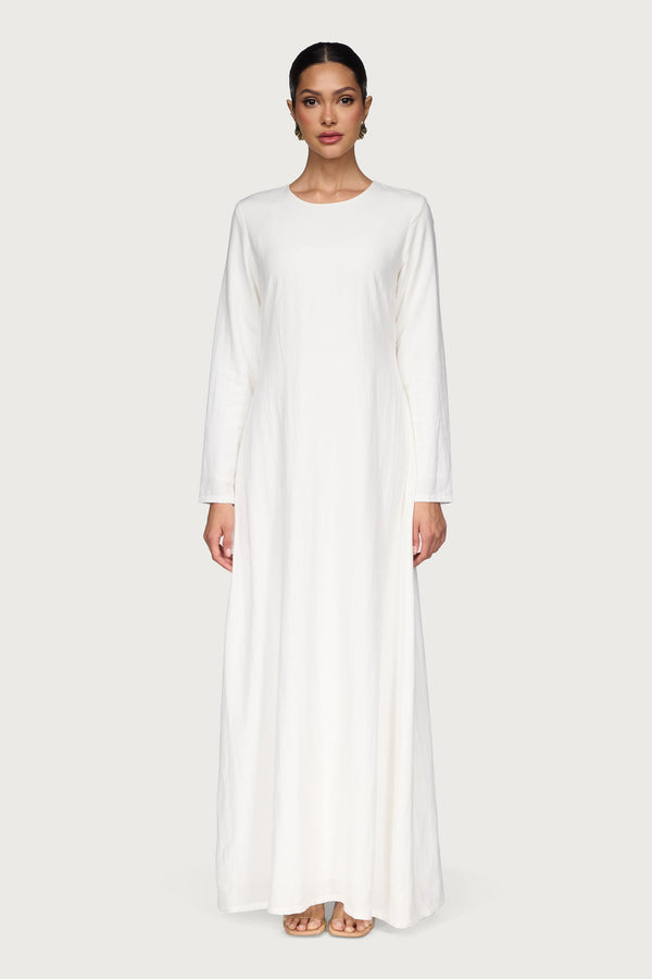 Linen Blend Basic Inner Maxi Dress - White Dresses Veiled 