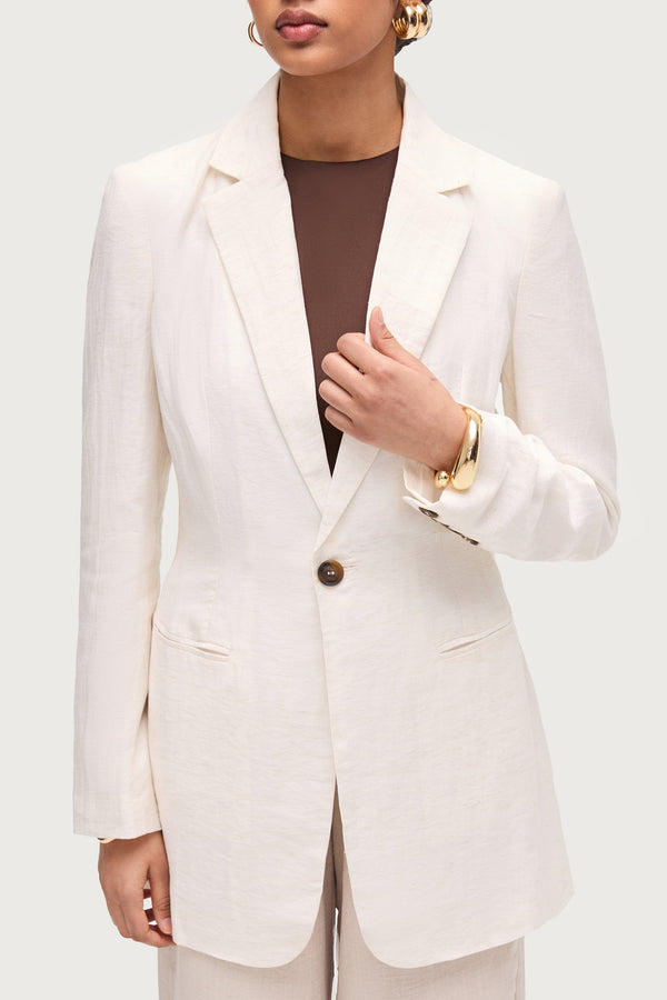 Linen Blend Blazer - Off White Dresses Veiled 