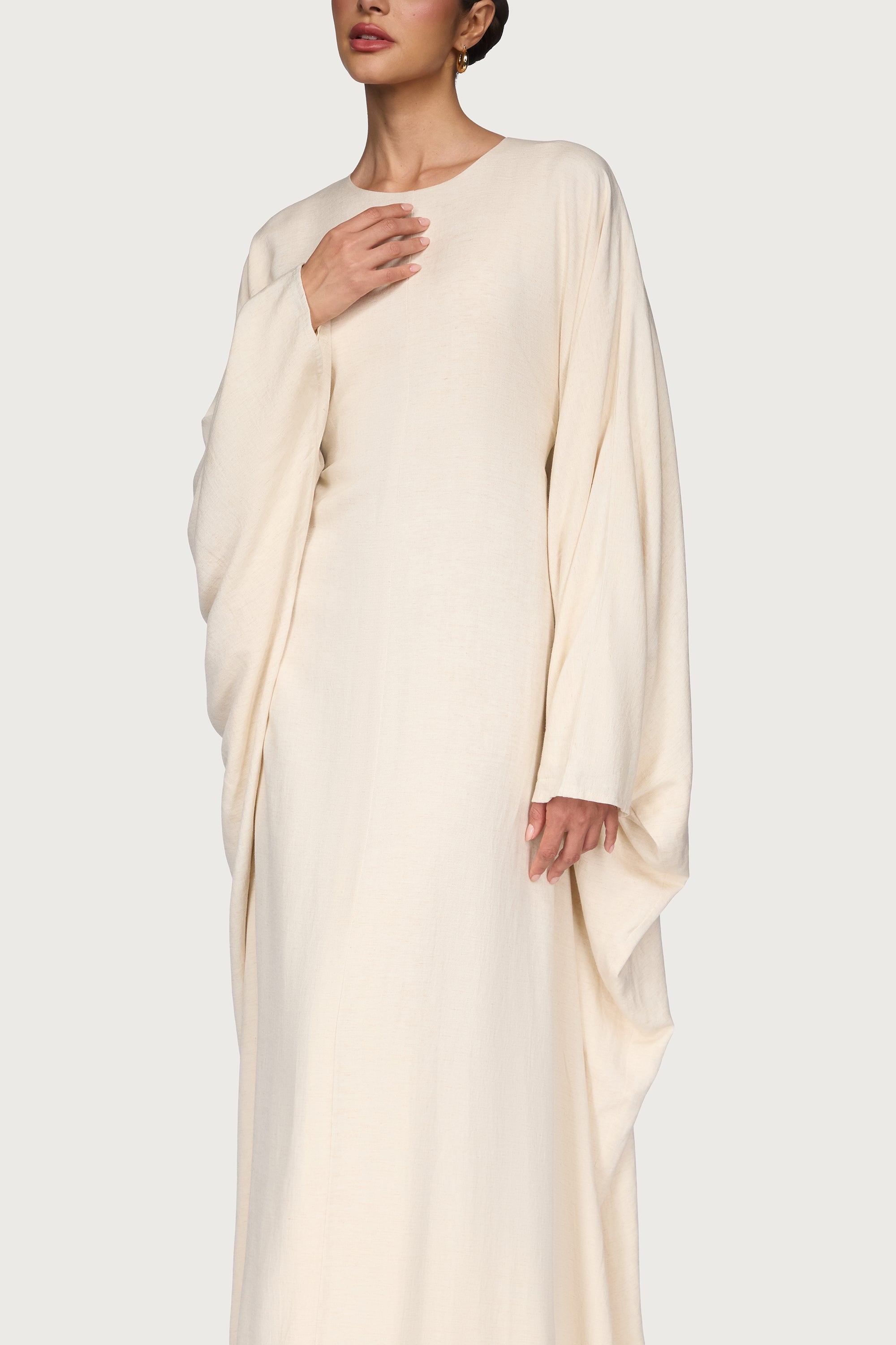 Linen Blend Butterfly Inner Tie Maxi Dress - Oatmeal