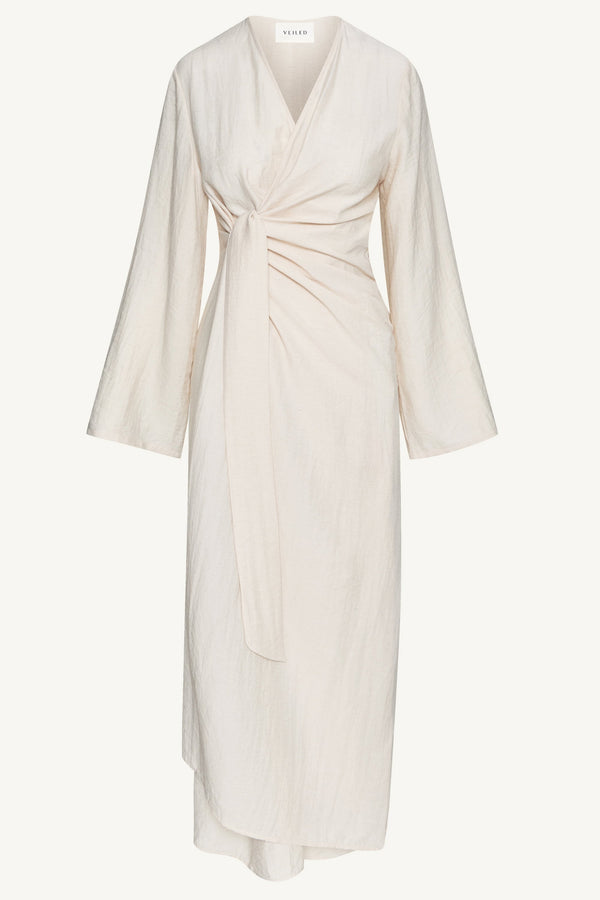 Linen Blend Side Tie Abaya - Sand Dune Dresses Veiled 