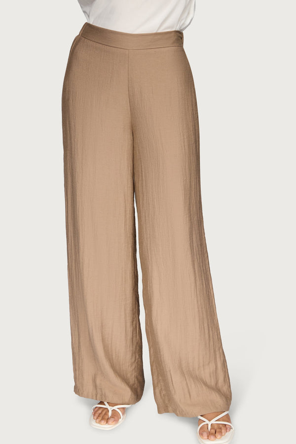 Linen Blend Wide Leg Pants - Taupe Dresses Veiled 