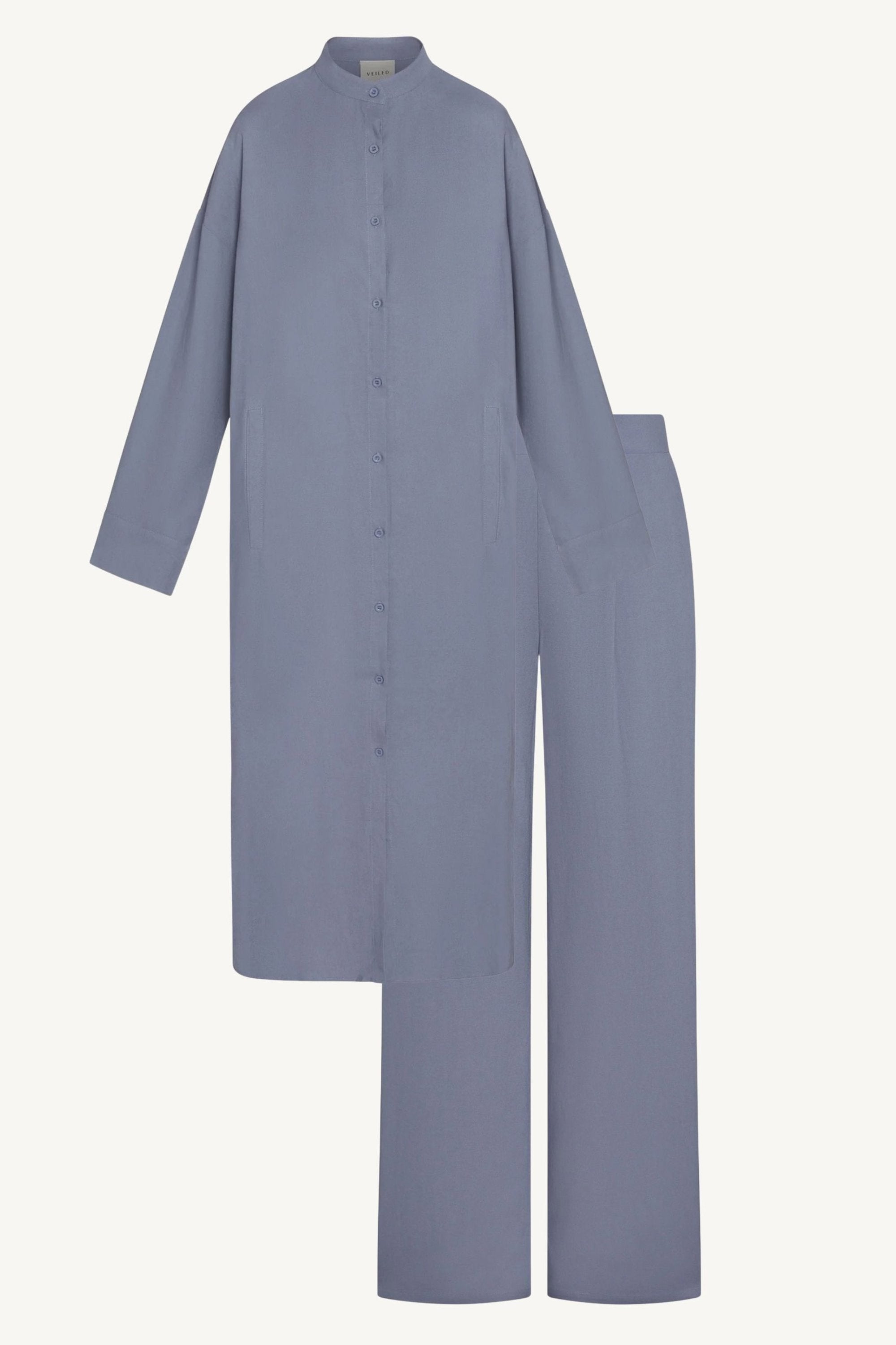 Linen Button Down Top & Pants Set - Dusk Abayas Veiled 