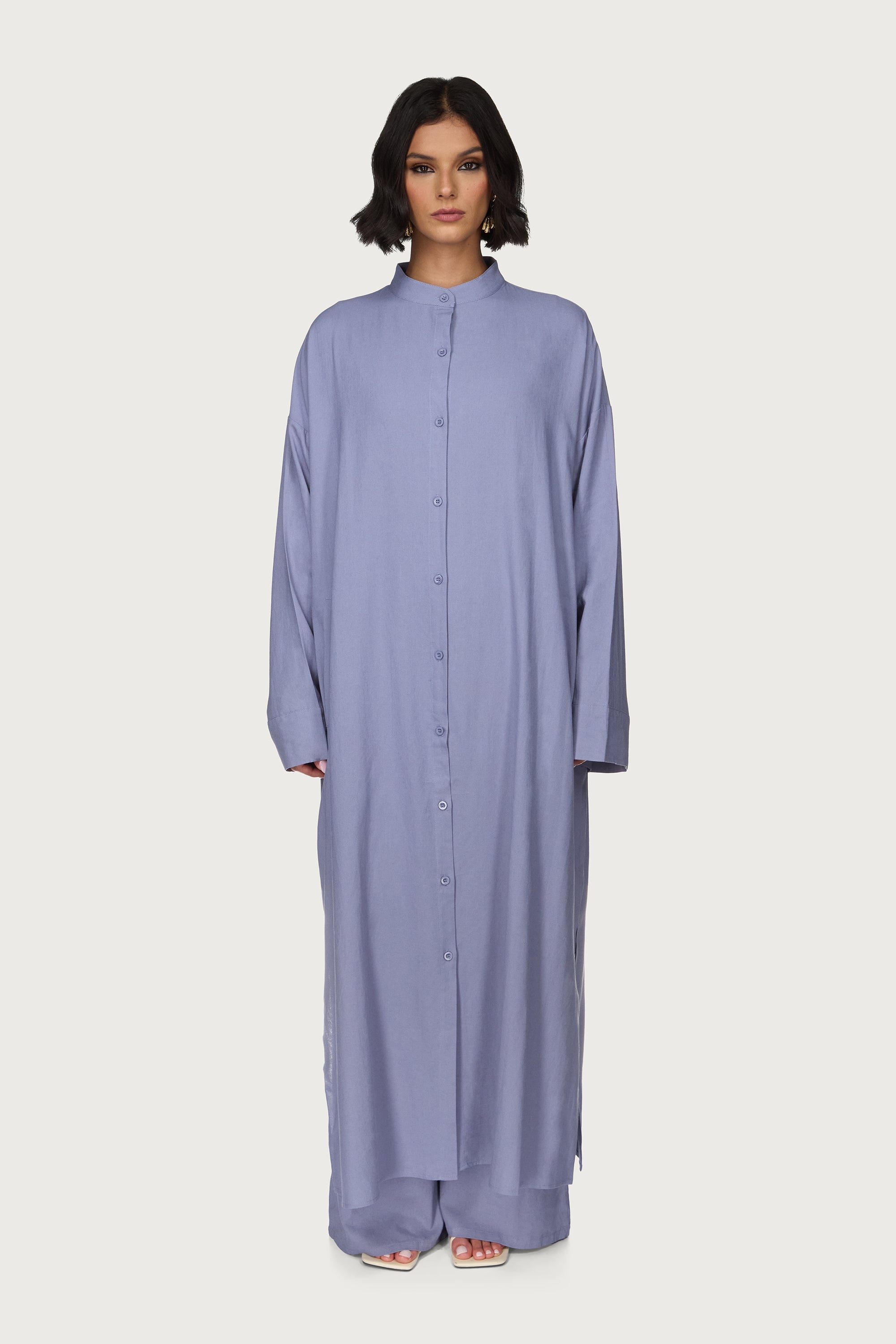 Linen Button Down Top & Pants Set - Dusk Abayas Veiled 