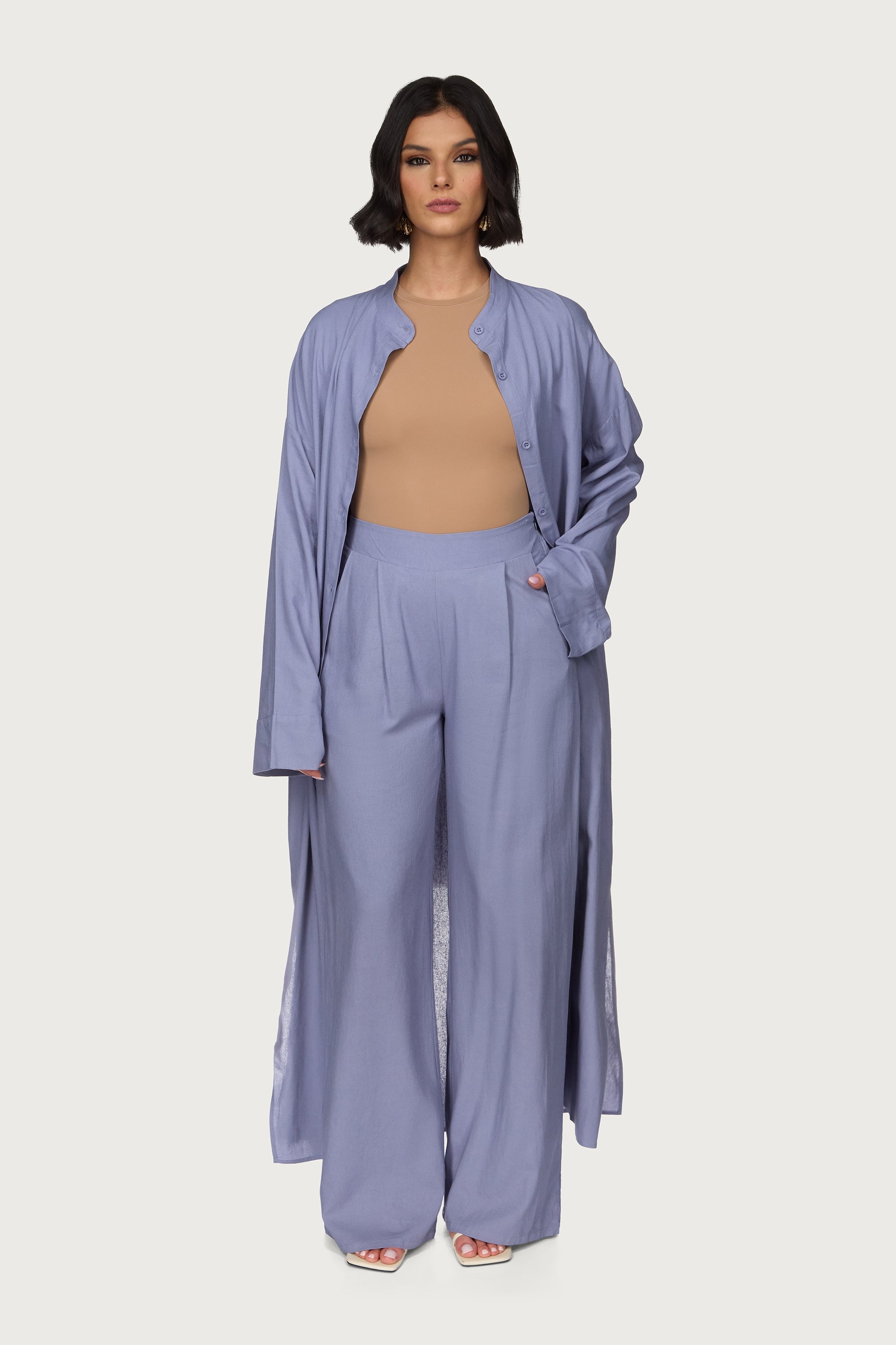 Linen Button Down Top & Pants Set - Dusk Abayas Veiled 