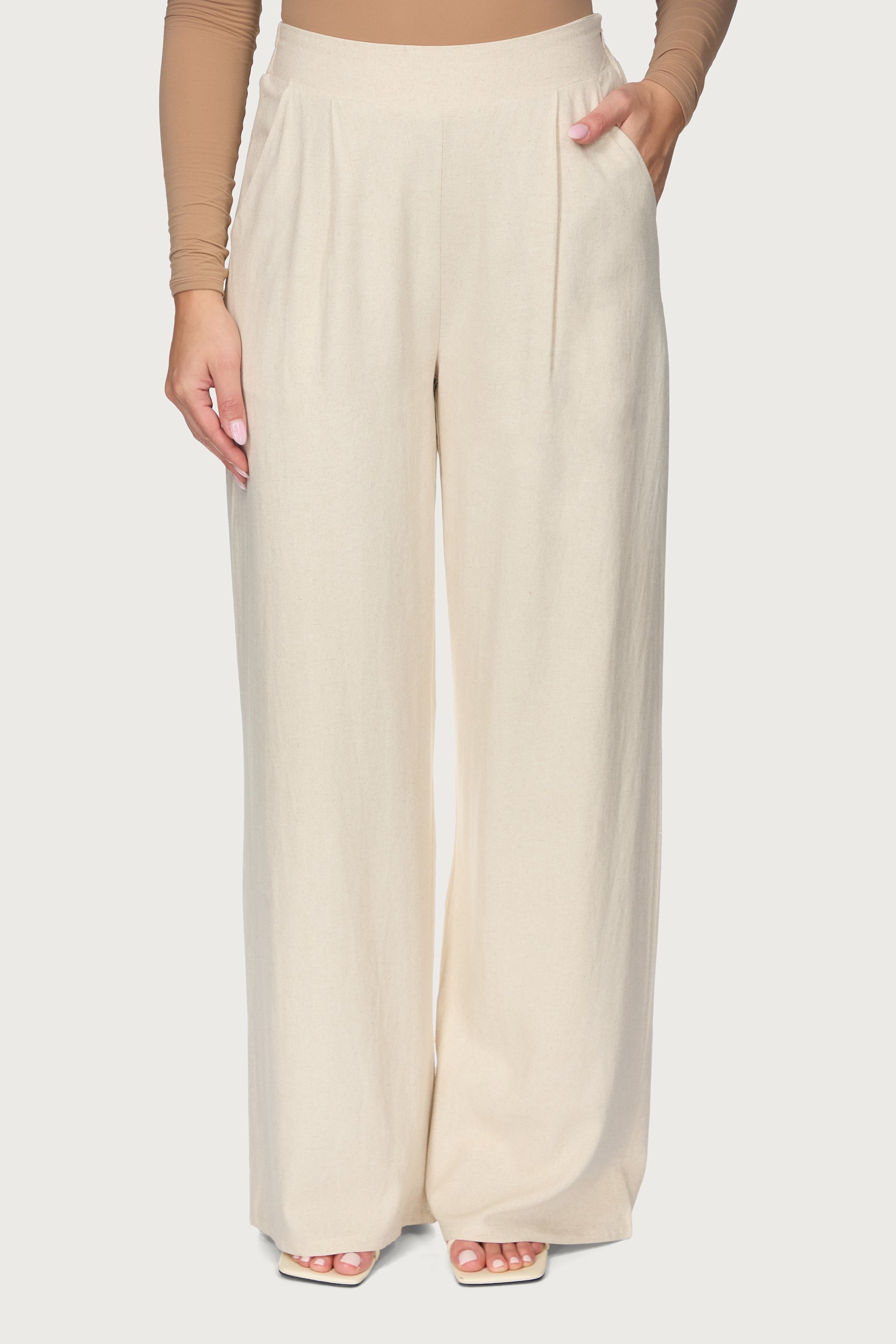 Linen Button Down Top & Pants Set - Off White Abayas Veiled 