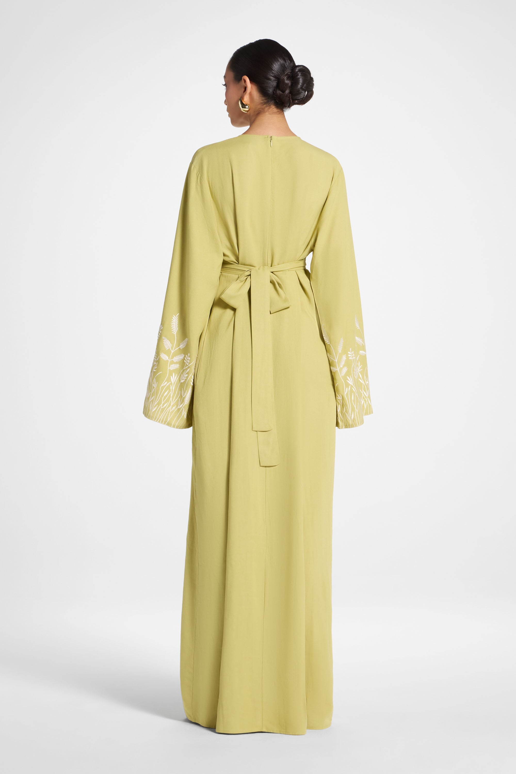 Linen Embroidered Maxi Dress - Citron Abayas Veiled 