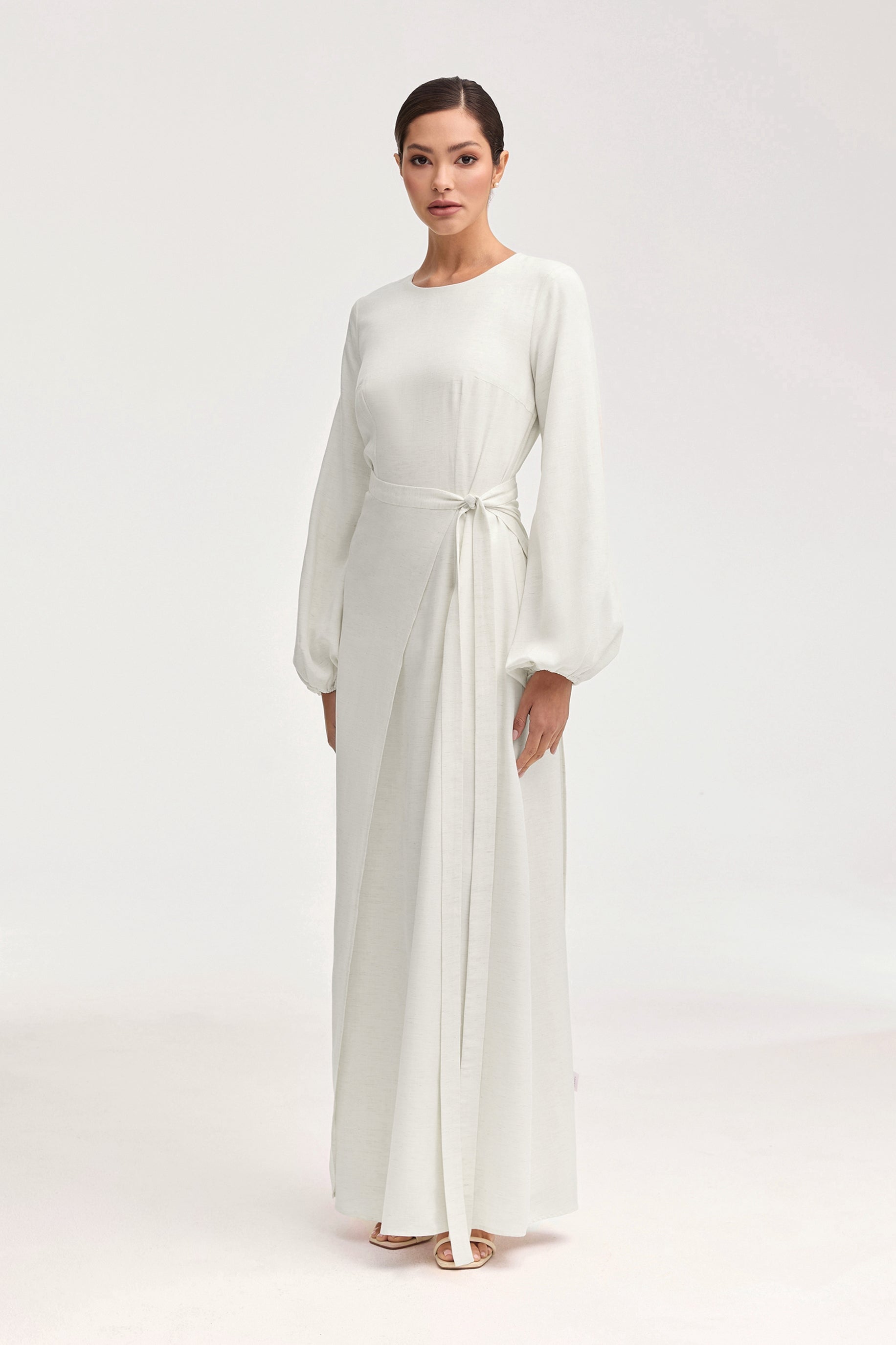 Linen Maxi Dress & Wrap Skirt Set - Off White Clothing Veiled 
