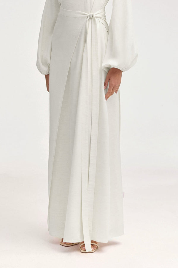 Linen Maxi Dress & Wrap Skirt Set - Off White Clothing Veiled 