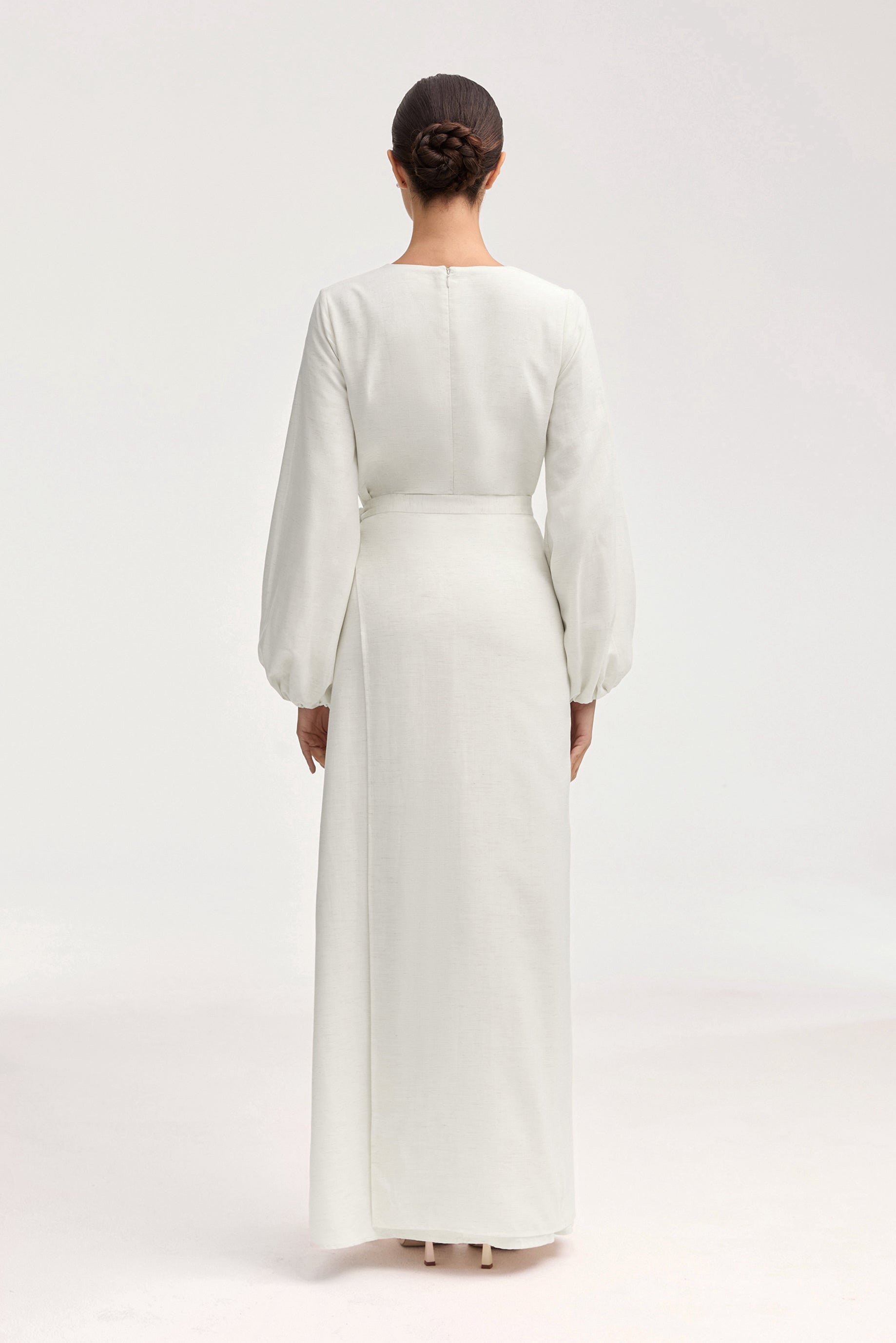 Linen Maxi Dress & Wrap Skirt Set - Off White Clothing Veiled 