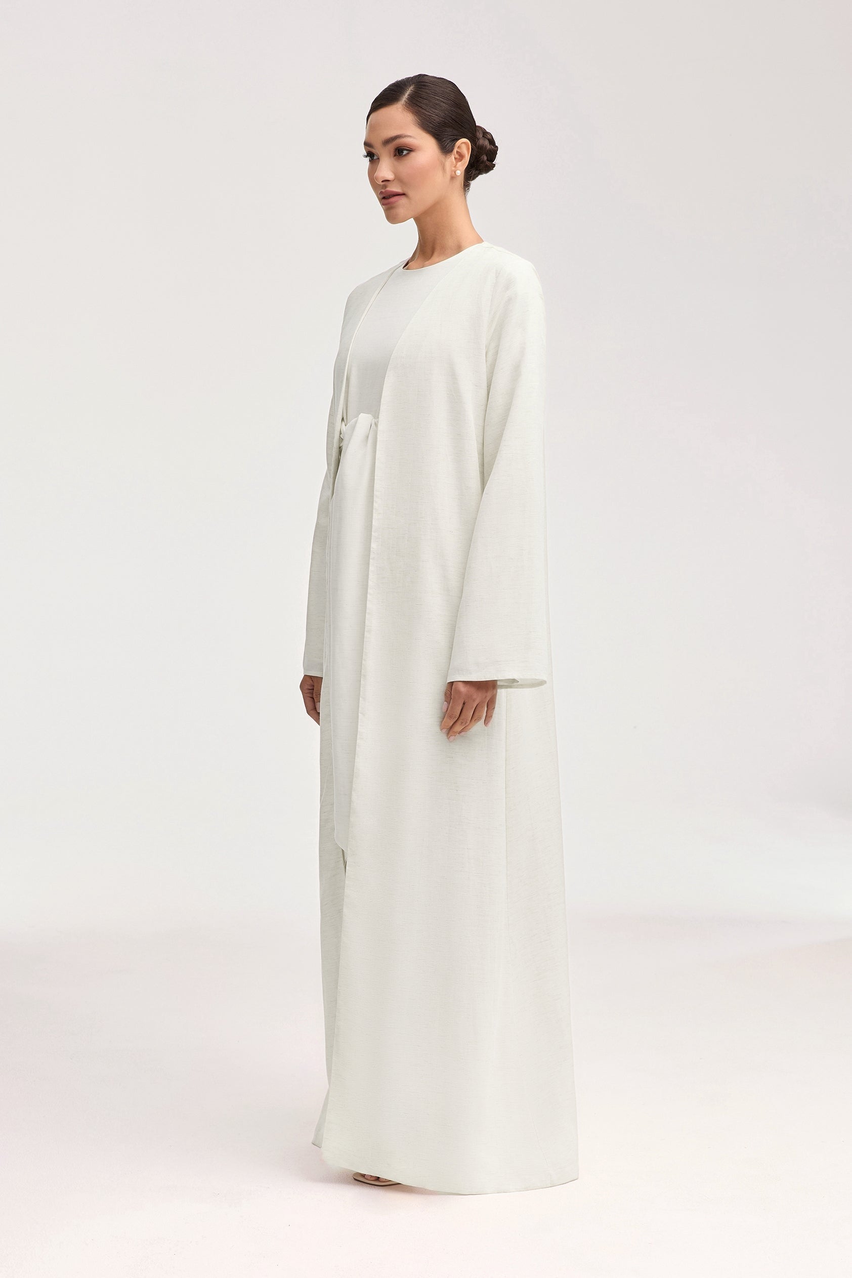 Linen Open Abaya & Dress Set - Off White Clothing epschoolboard 