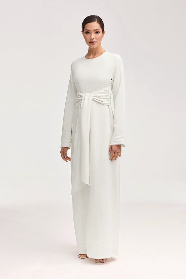 Linen Open Abaya & Dress Set - Off White Clothing Veiled 