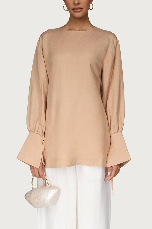 Linen Split Cuff Top Dresses Veiled 