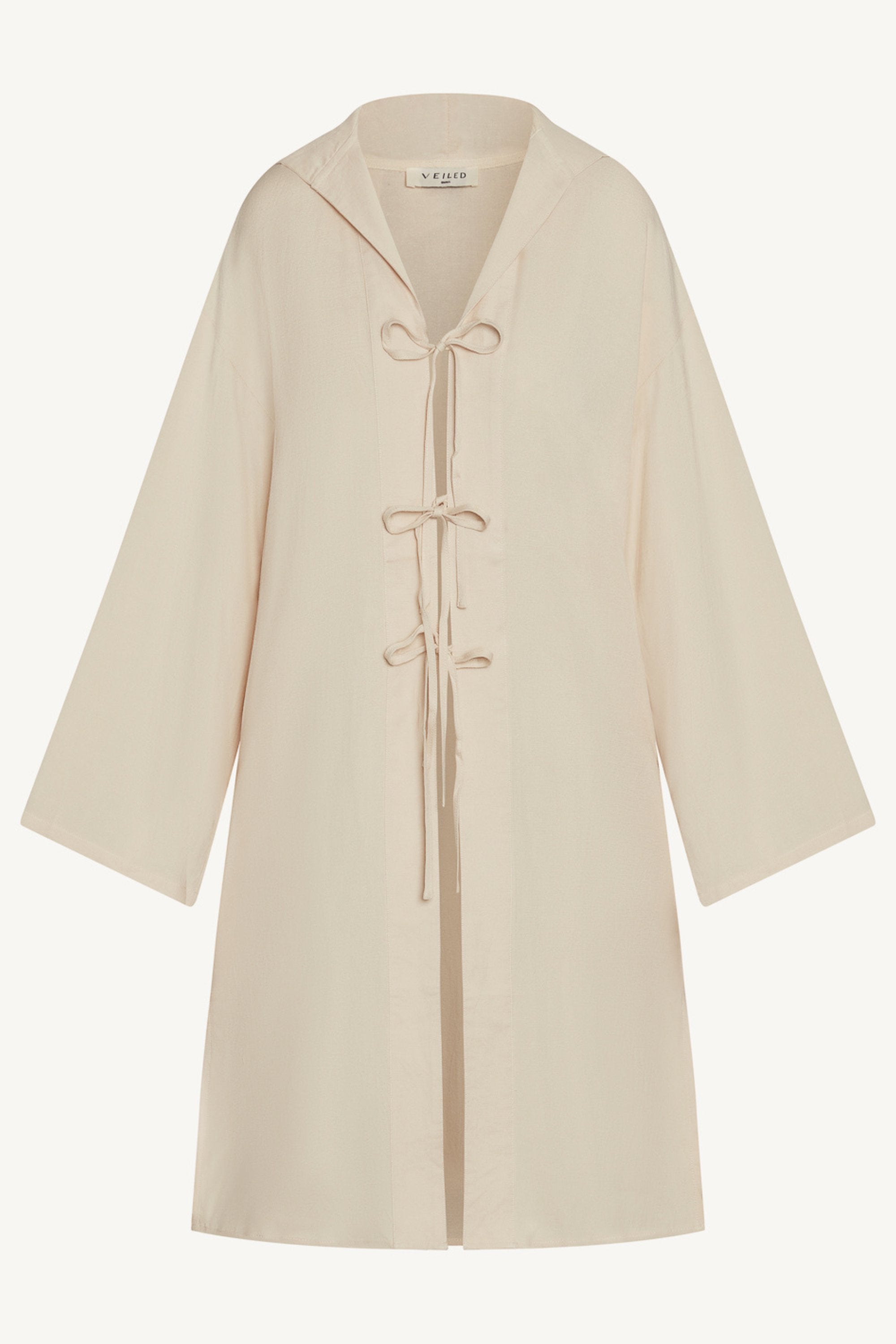 Linen Tie Front Top - Off White Abayas Veiled 