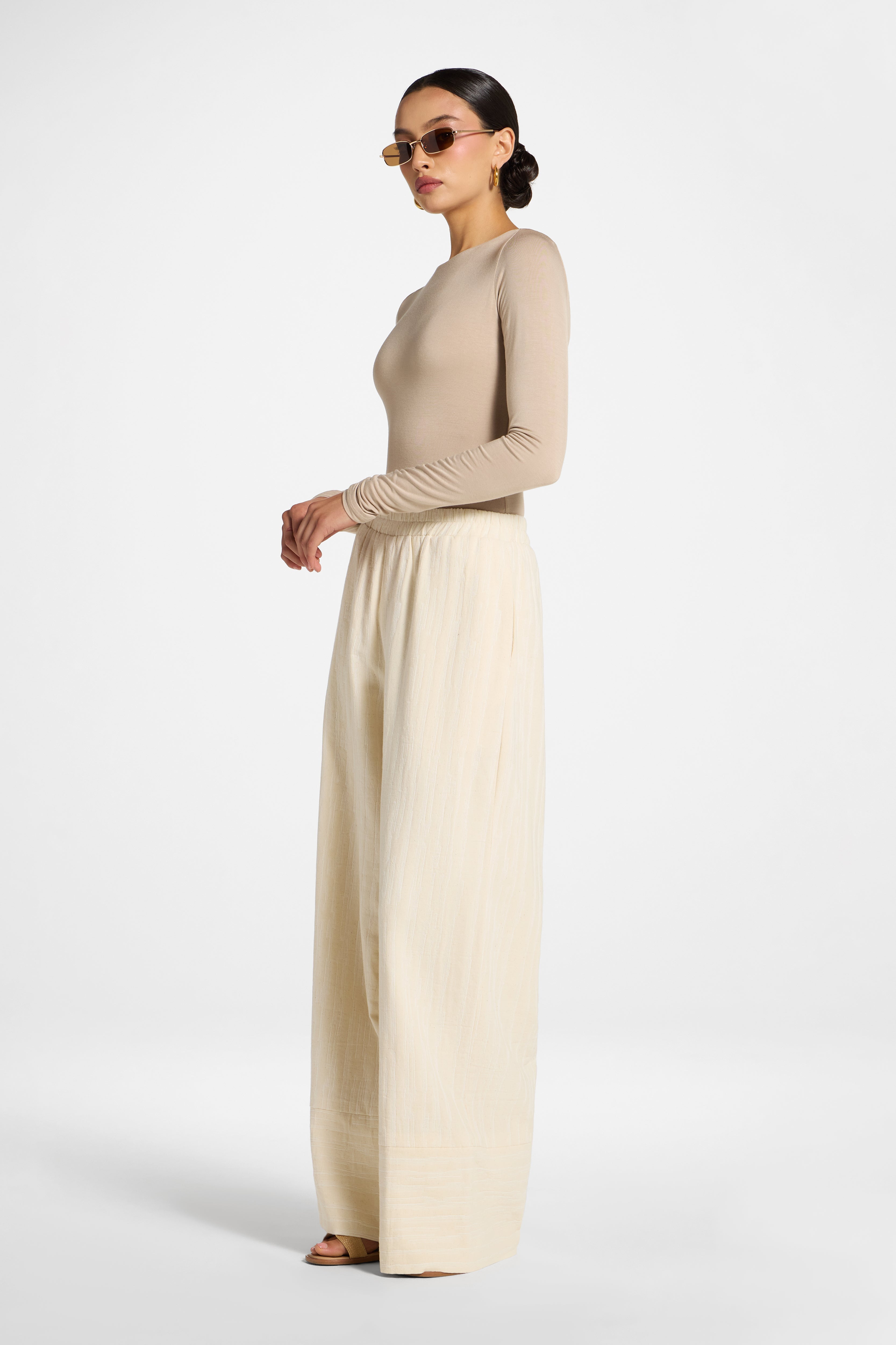 Linen Wide Leg Pants - Natural Abayas Veiled 